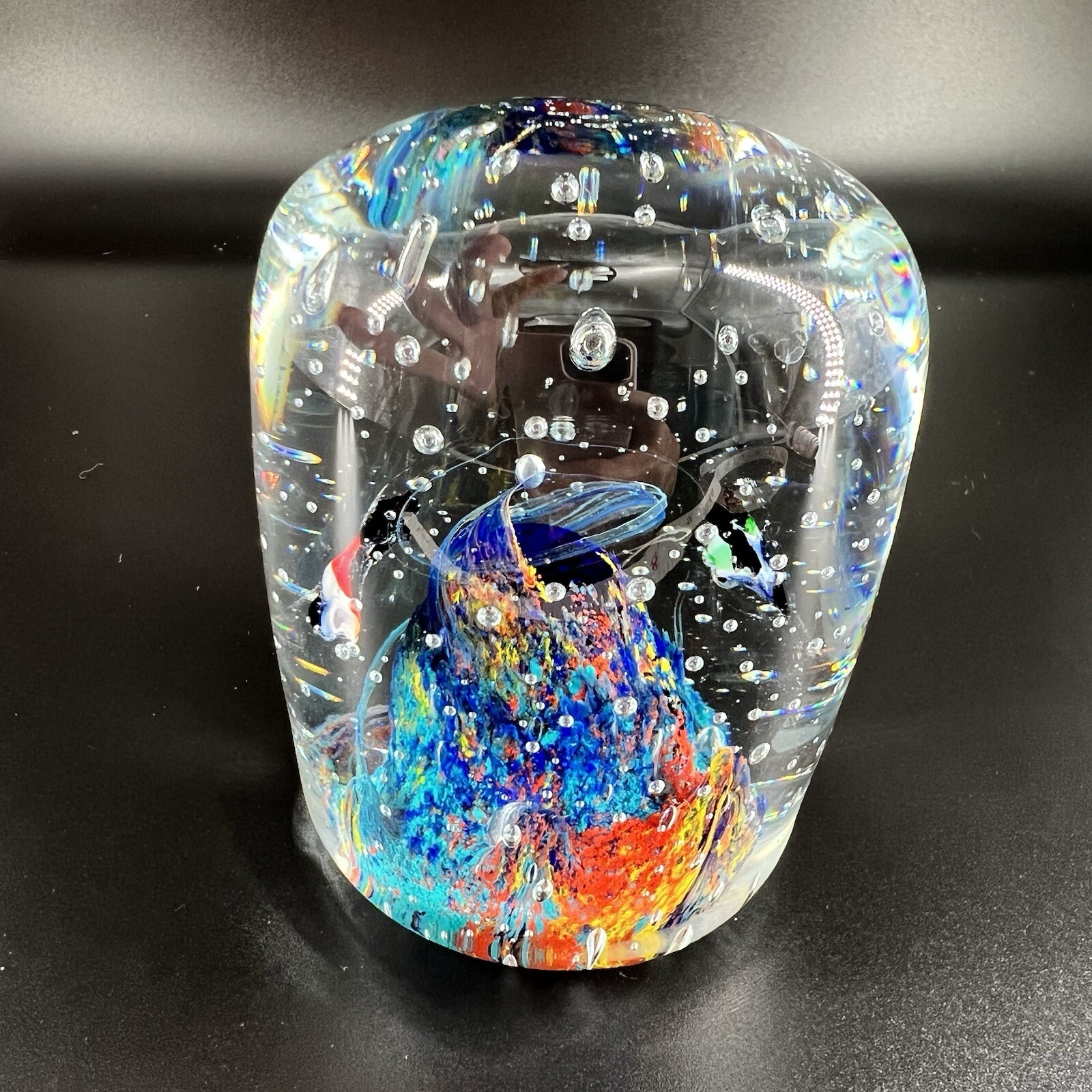 Art Glass Aquatic Paperweight Fish Aquarium Controlled Bubbles Cylinder Shape