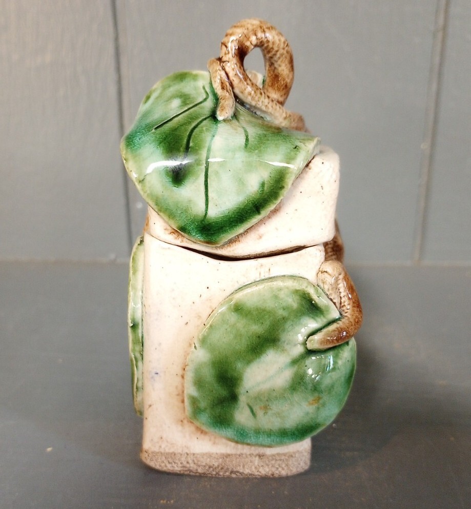 Handcrafted Pottery Box Woodland Nature Leaves Fairy Garden Hand Built Clay Jar
