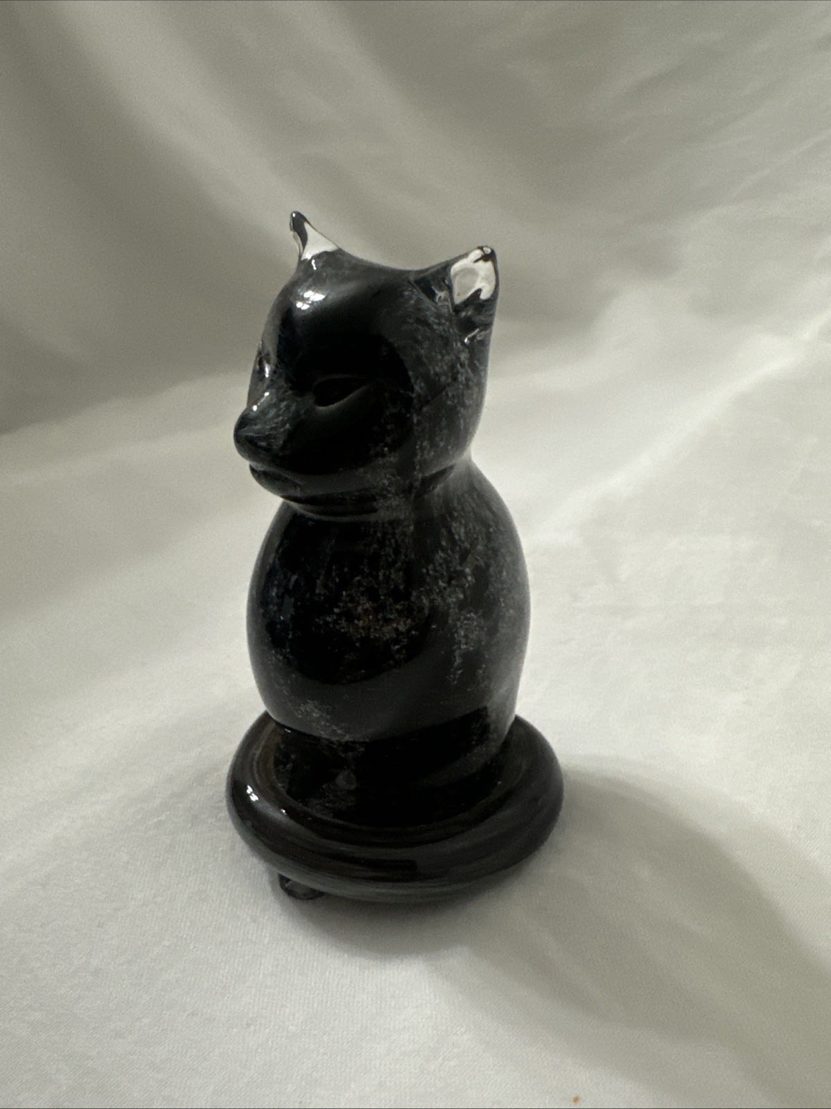 Langham England Black Cat Handmade Art Glass Paperweight Small