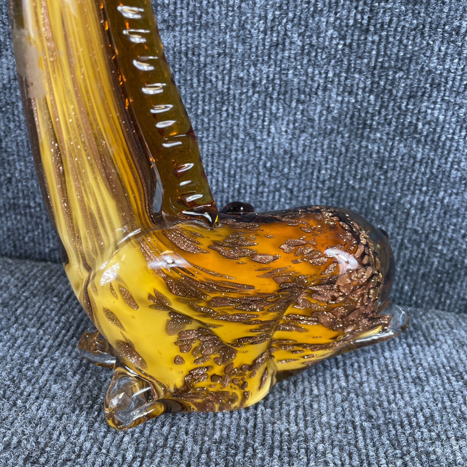 Vintage 70s Murano Style Glass Amber Gold Aventurine Giraffe Figurine Italy 9″