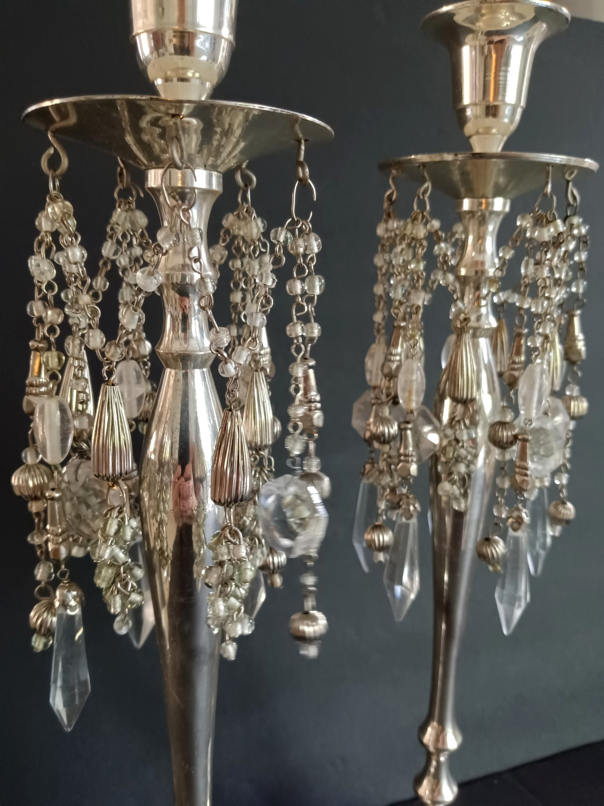 Nordstrom Candlestick Holders Hanging Crystal Prism Set of 2 Hollywood Regency