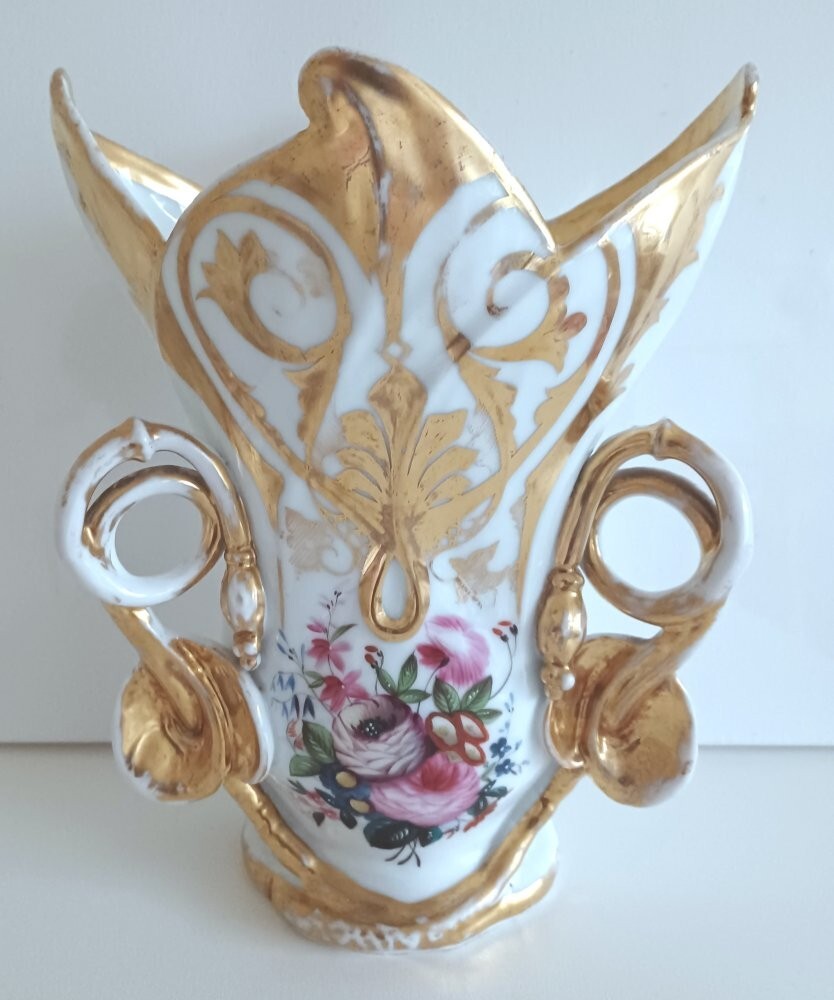 LARGE PAIR of Antique Vieux Old Paris Porcelain Vases with Beautiful Flowers 11″