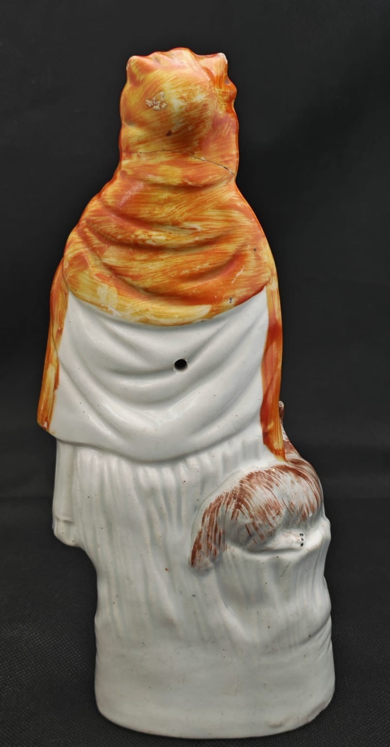 two rare old Staffordshire Figures Little Red Riding Hood & man with bird