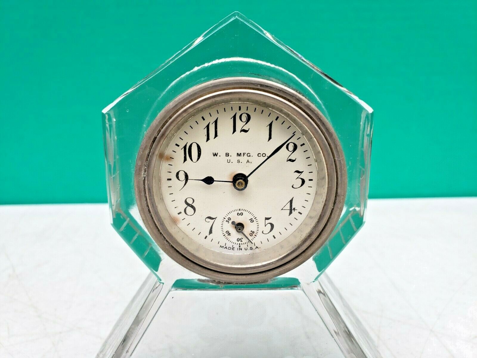 Cut Glass Desk Clock Wheel Cut Floral Antique Early 1900s