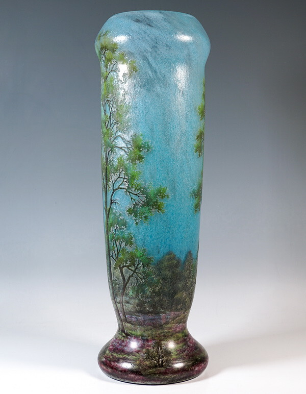 Daum Nancy Jugendstil Cameo Glass Vase France Spring Landscape H:49 CM