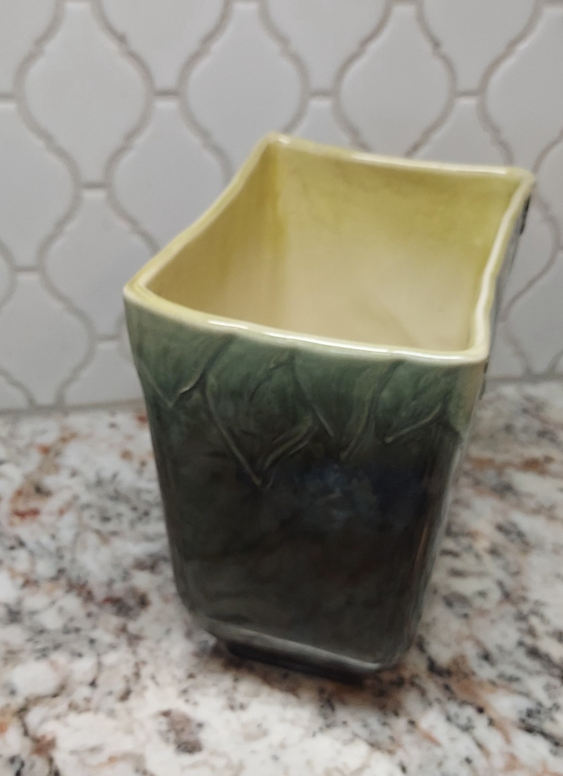 Hull 116 Mid Century Green & Yellow Ceramic Glazed Vase or Planter 5x3x6Tall