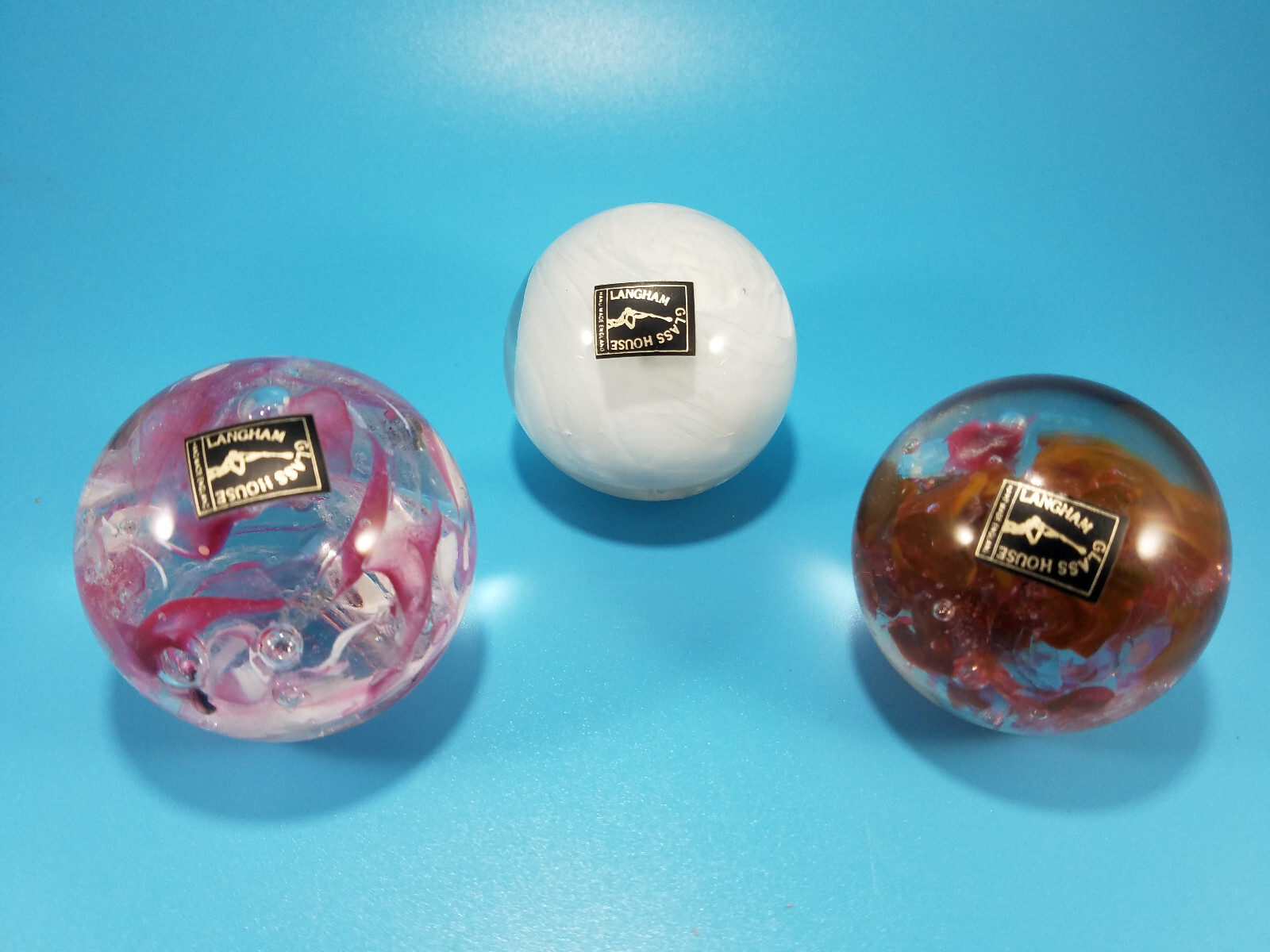 Set of 3 Vintage LANGHAM GLASS HOUSE ART PAPERWEIGHTS Hand Made in England