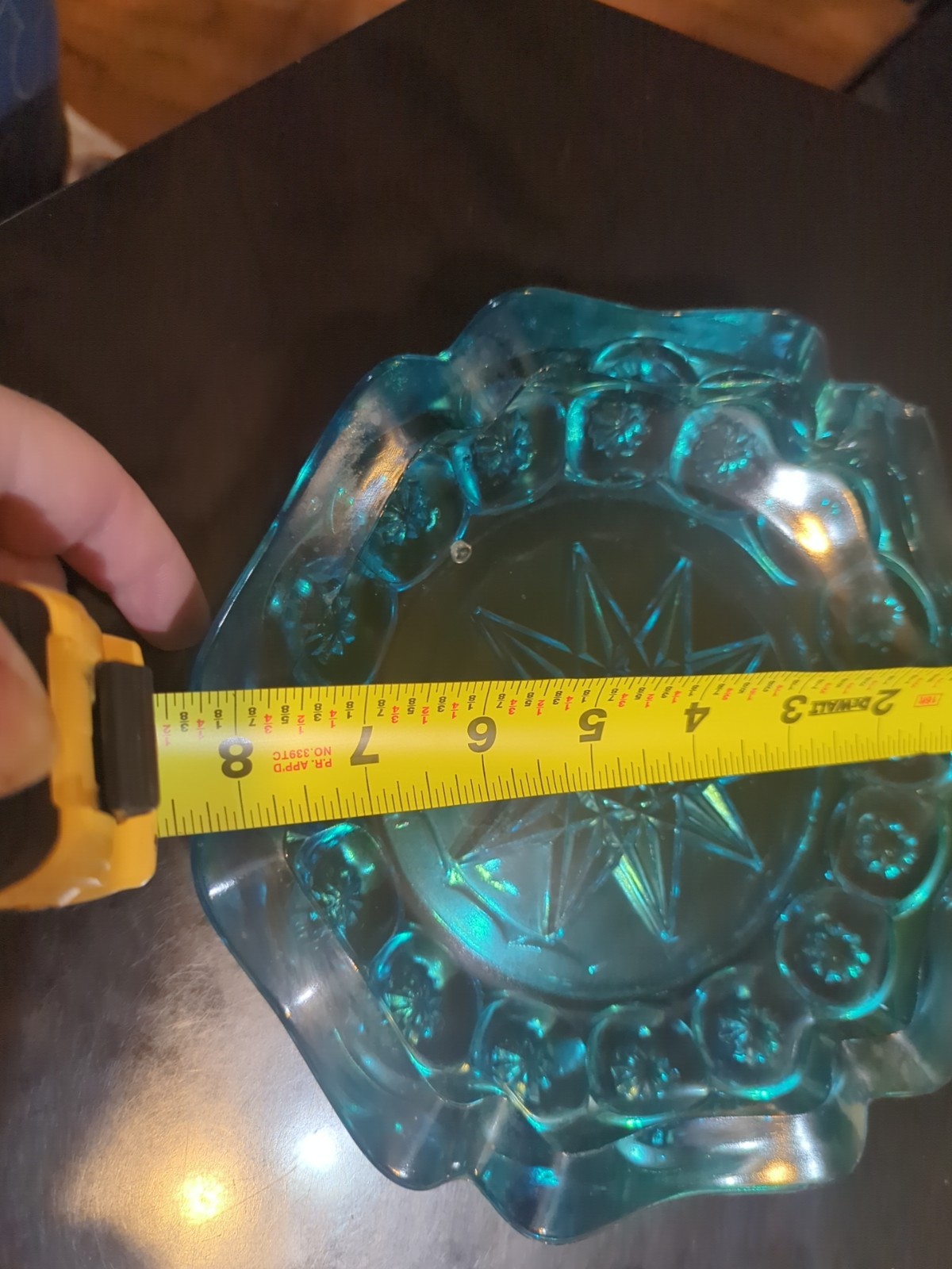 Vintage Ashtray Blue Glass Moon & Stars L.G.WRIGHT Large Round 8″