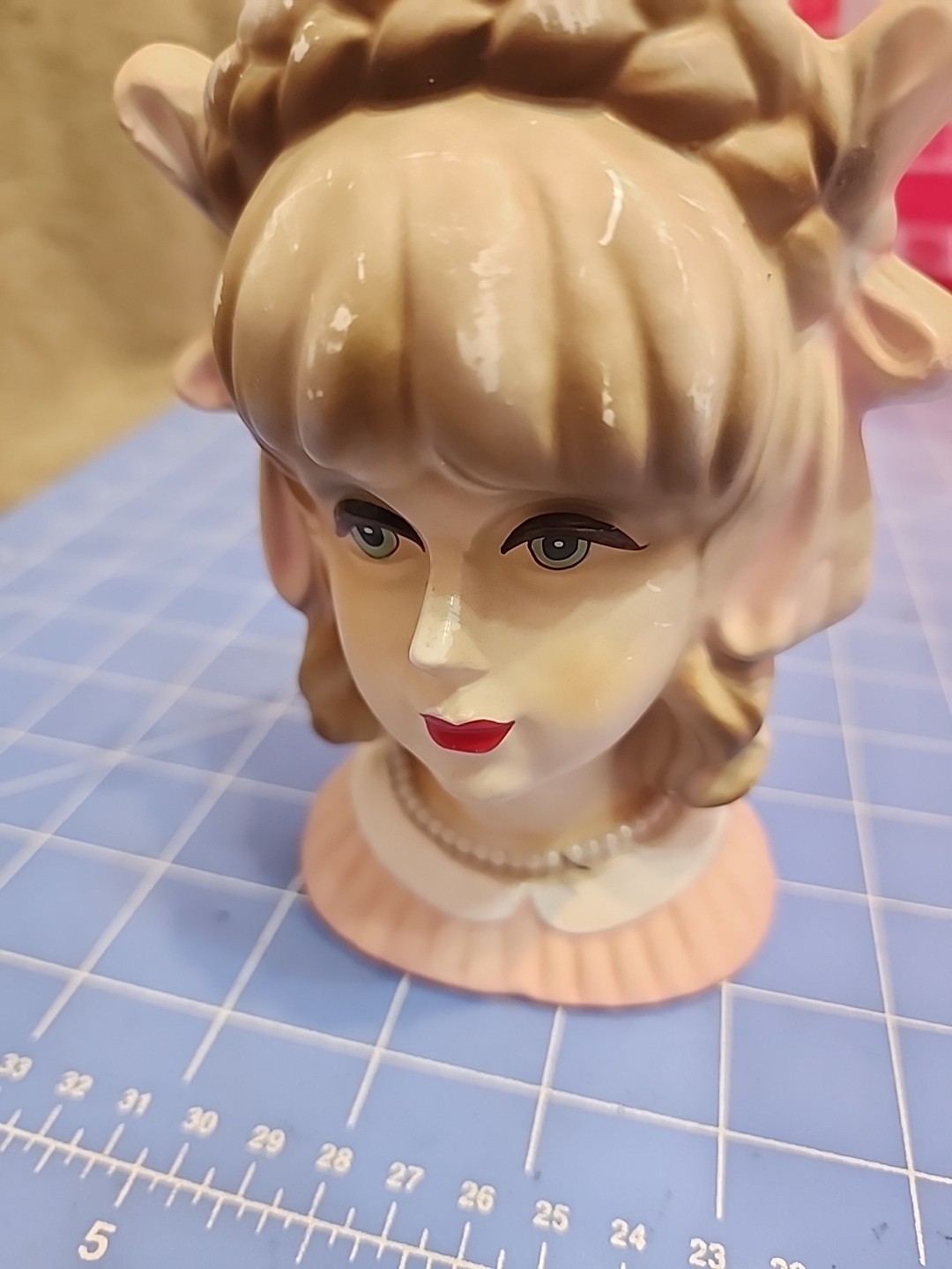 VINTAGE LADY HEAD VASE Pink RUBENS 4121 Red Lipstick 5.5”