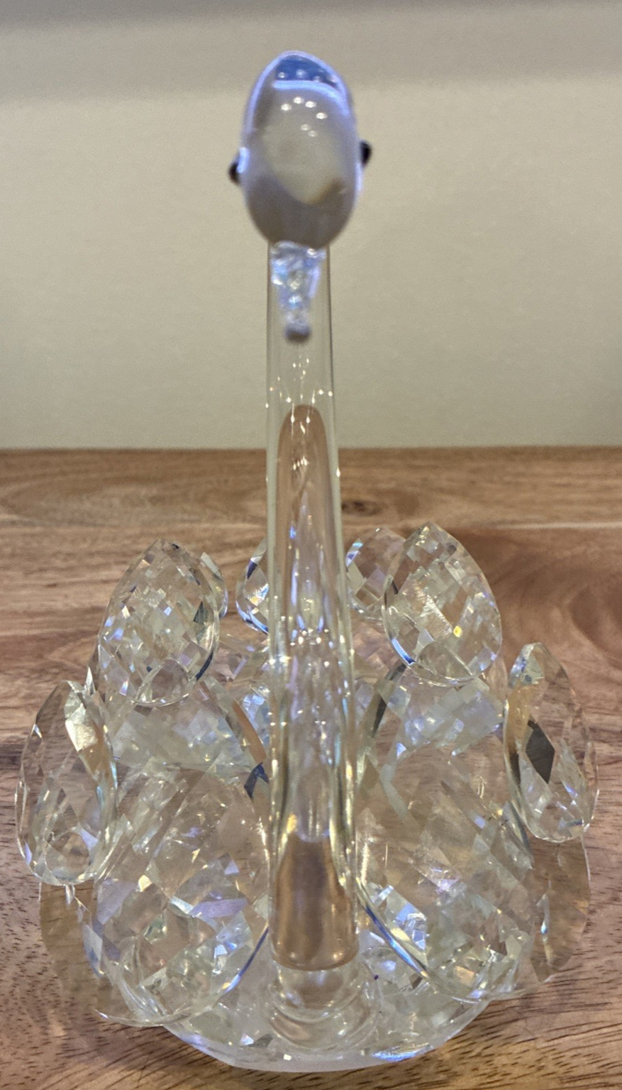 Beautiful Crystal Swan Figurine Clear Glass Black Eyes 6 1/2″ Great Gift