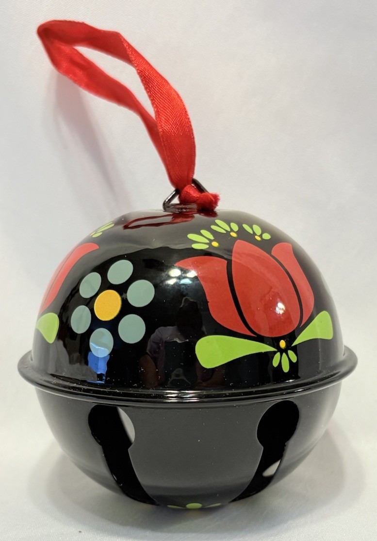Black Red Tulip Bell Christmas Ornament Scandinavian Yugoslavian Folk Art 3.5″