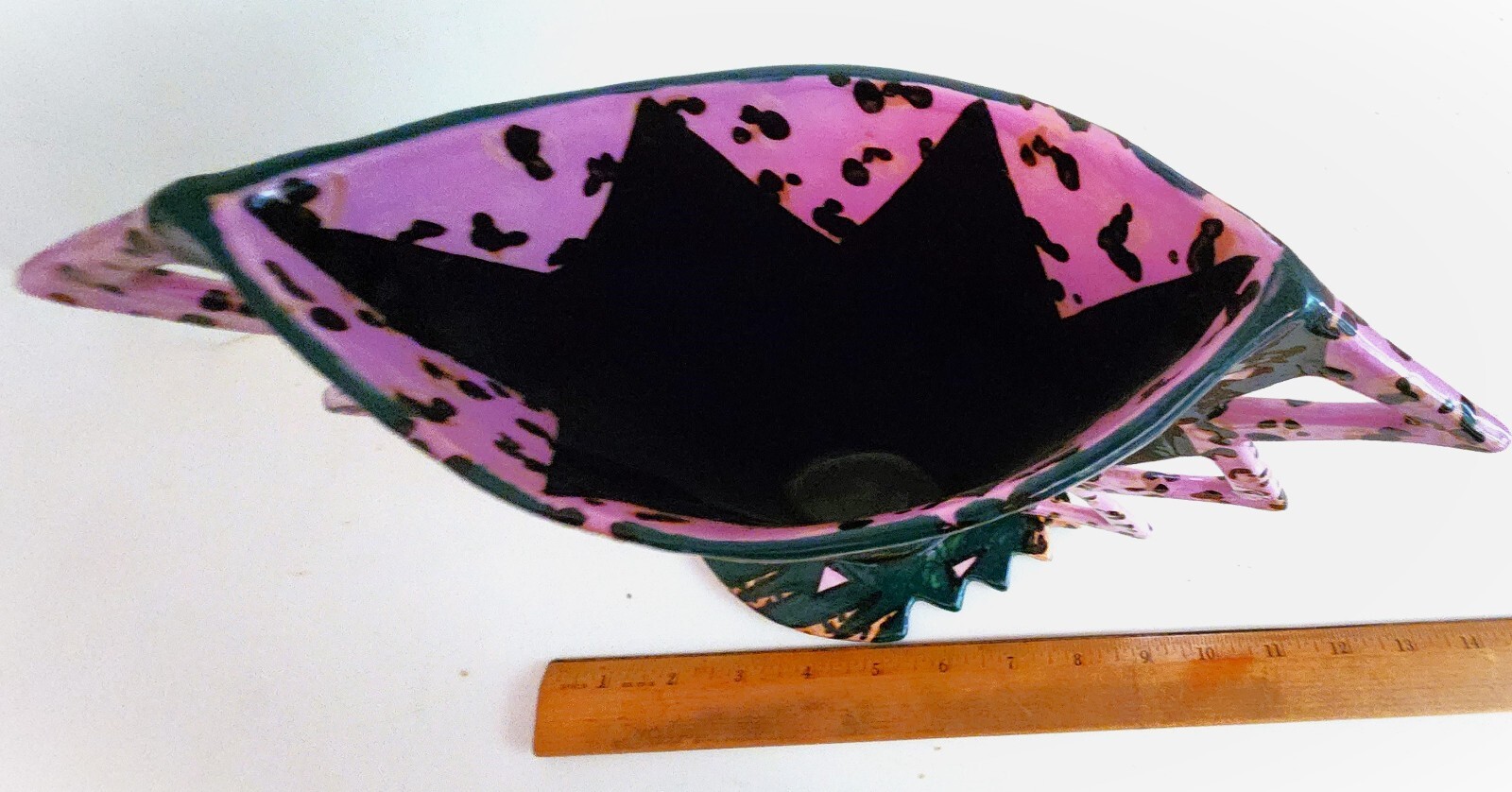 ABSTRACT HIGH GLOSS ART POTTERY VASE SIGNED M. MOTTO 11″ X 8″ 2 1/2 POUNDS