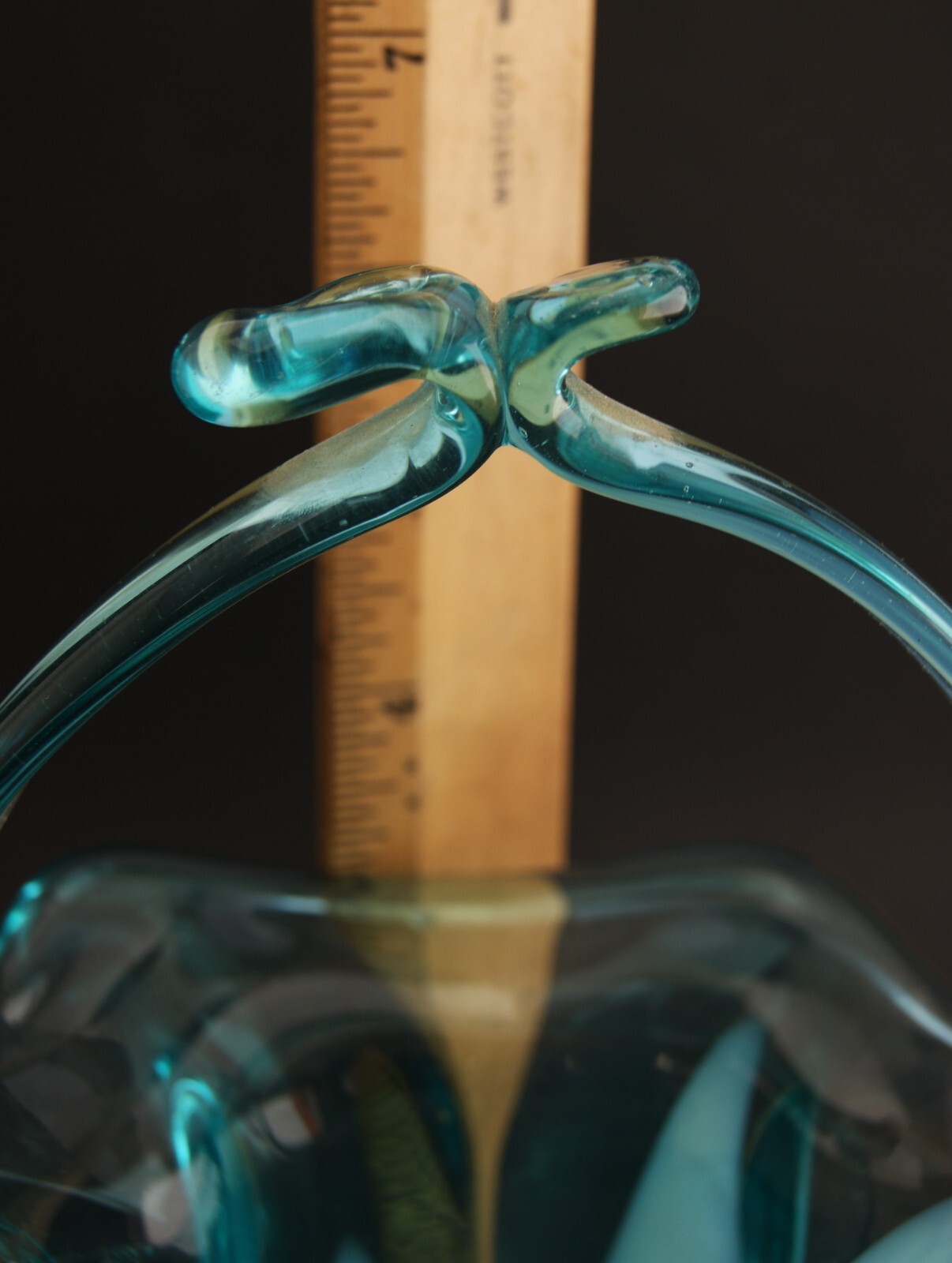 Blown Biomorphic Art Glass Sweet Meat Basket Blue and White Swirl Candy Dish