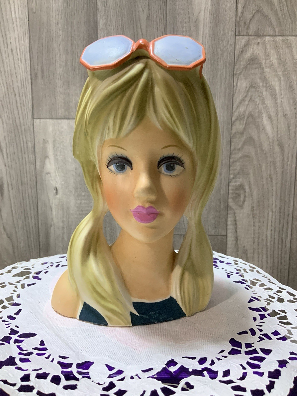 🔥Vintage Rare Enesco Head Vase Blonde Teen w/sunglasses Holy Grail 7” 🔥