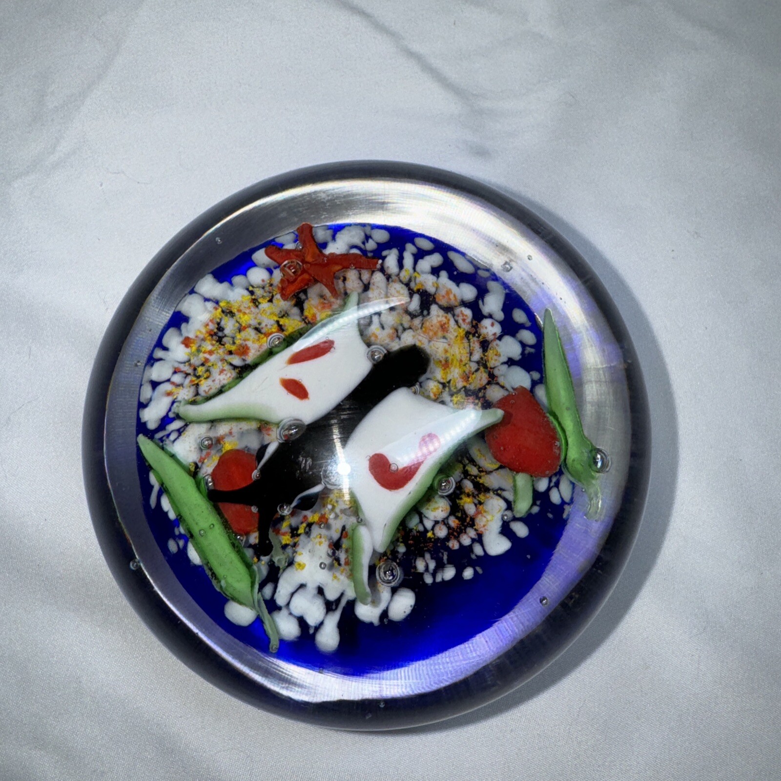 Large Glass Paperweight Sea Scape Fruit Butterfly Almost 3lbs