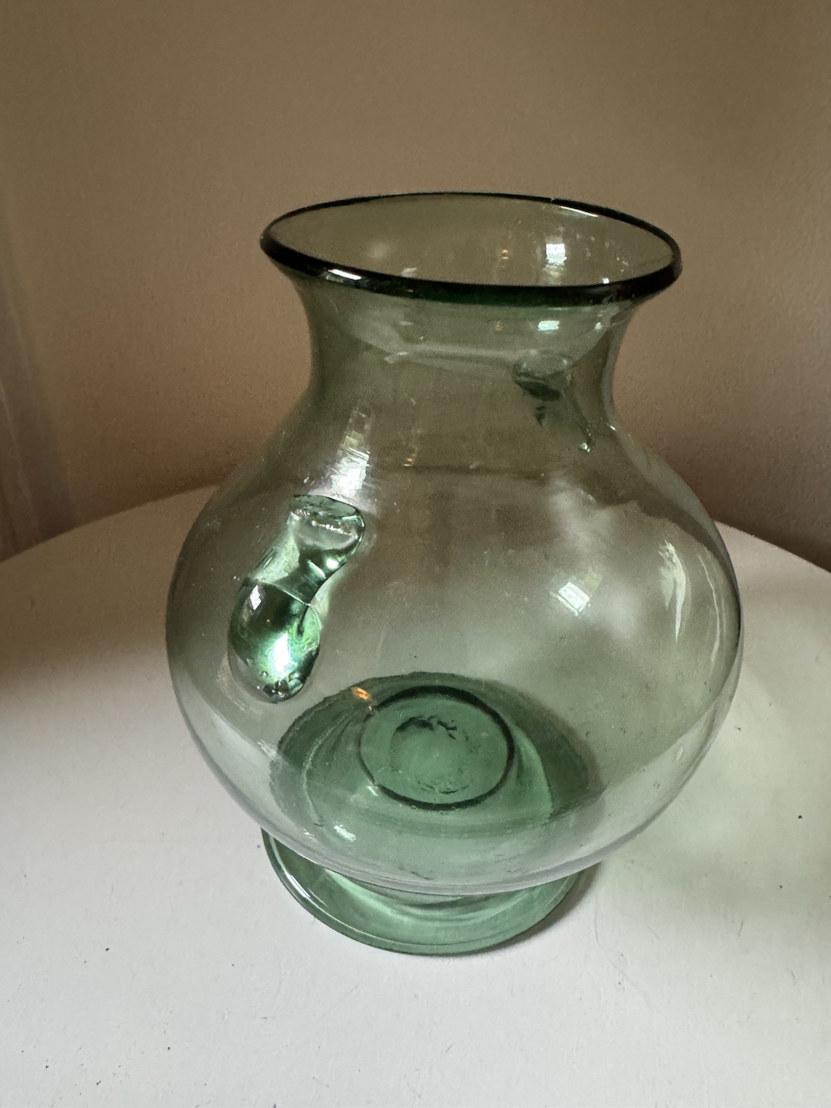 Mid Century Blanco Mexican Glass Amphora Vase Sage Green Tlaquepaque Folk Art
