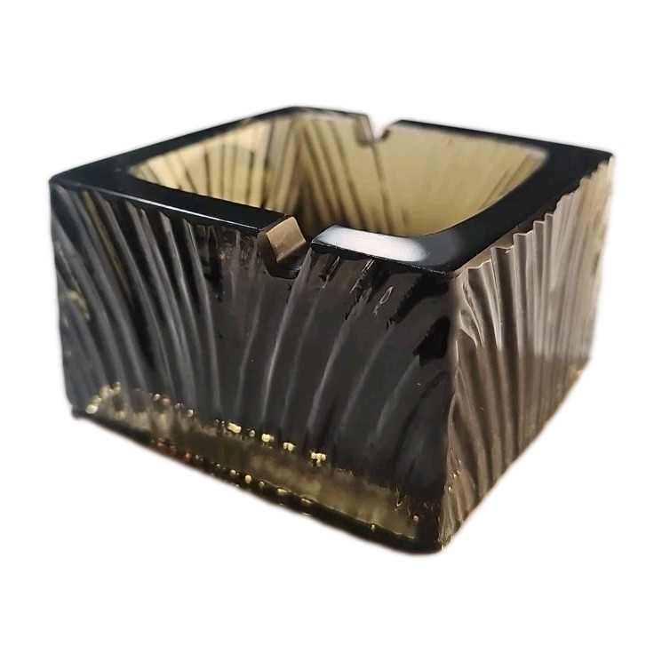MCM Rosenthal Studio-Linie Ribbed Square Crystal Ashtray Smoky Glass Marked