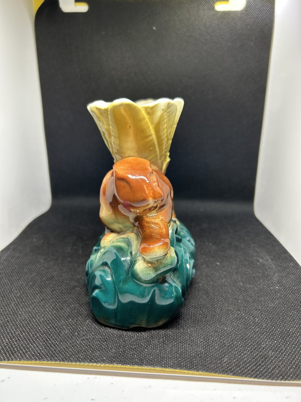 Art Deco Flower Planter, Brown Panther, Yellow Bloom, Vintage.
