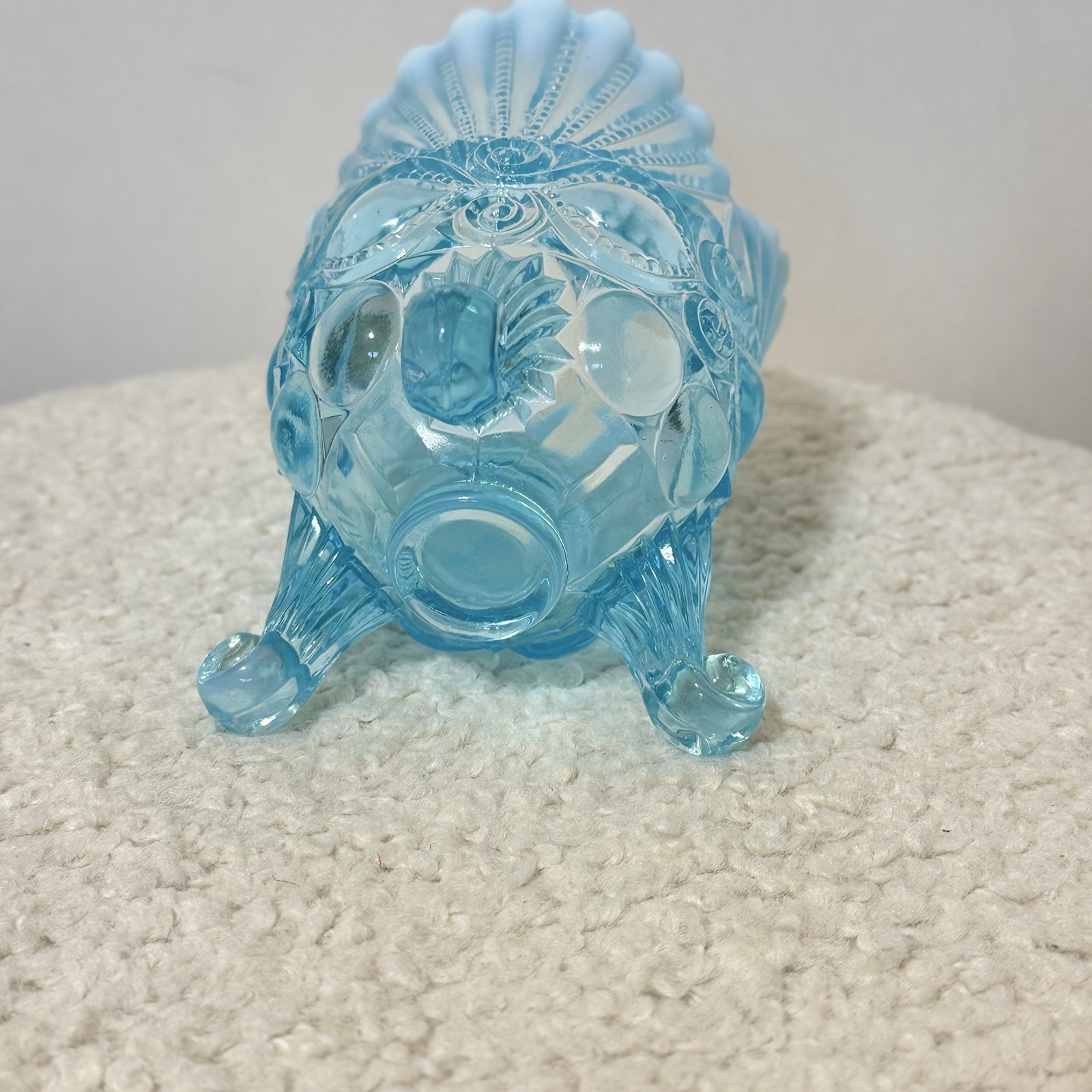 Mosser Glass Aqua Blue Opalescent Footed Eye Winker Spooner Vase Candy Dish