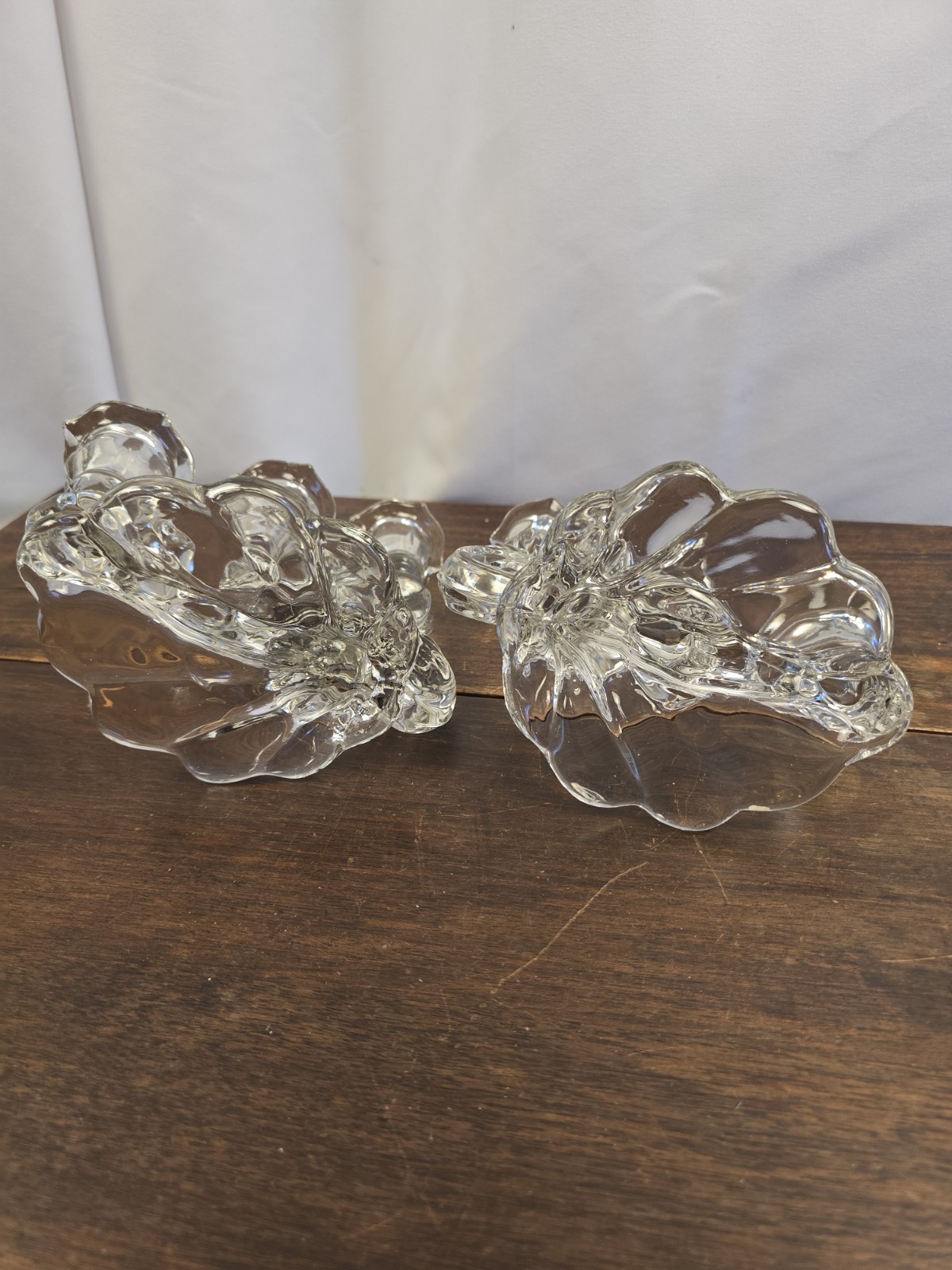 2pc VTG Cambridge Diane Clear 3 Arm Taper Candle Holders Candelabra Blown Glass