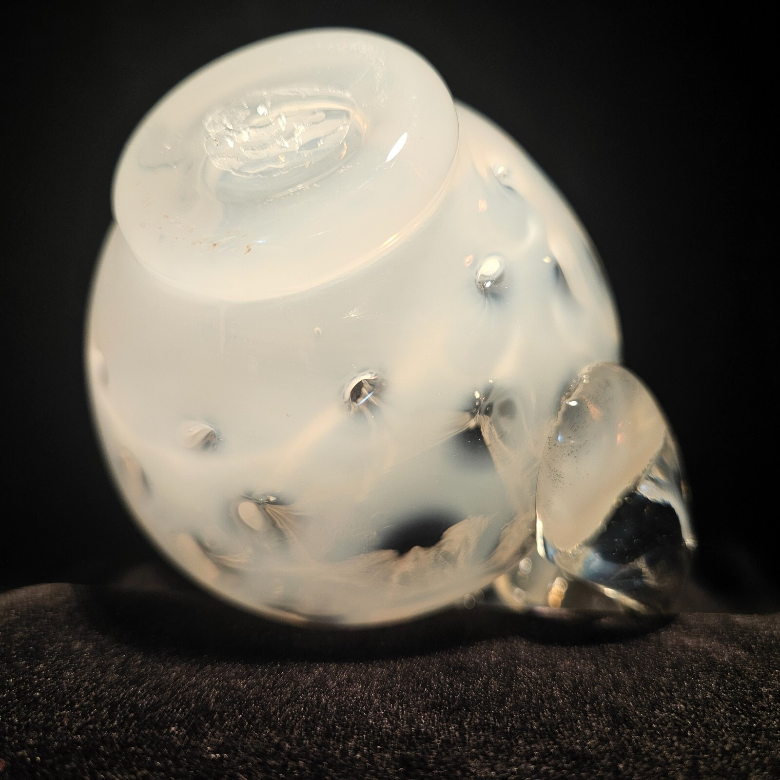 FENTON White Opalescent Coin Dot Pitcher Creamer Hand Blown Pinched Neck 4.5″