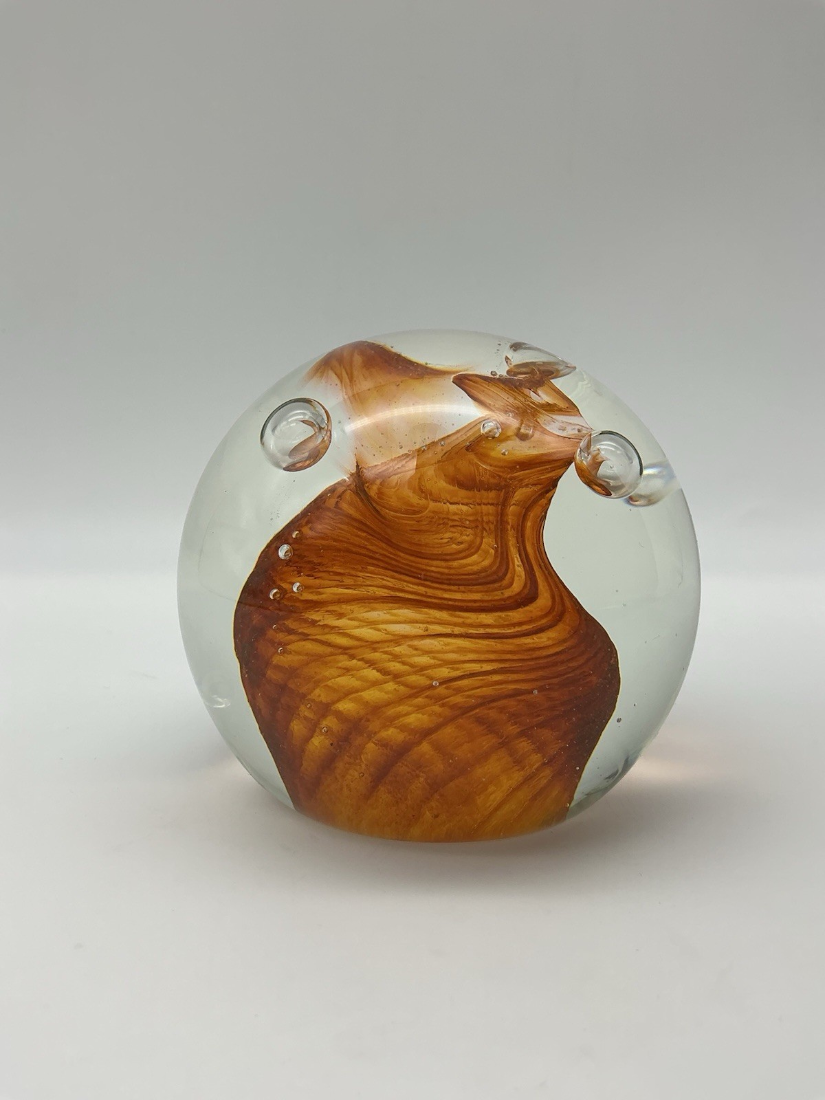 Caithness Carnival Scotland Paper Weight Amber Brown Ribbon Swirl 1986 D 24850