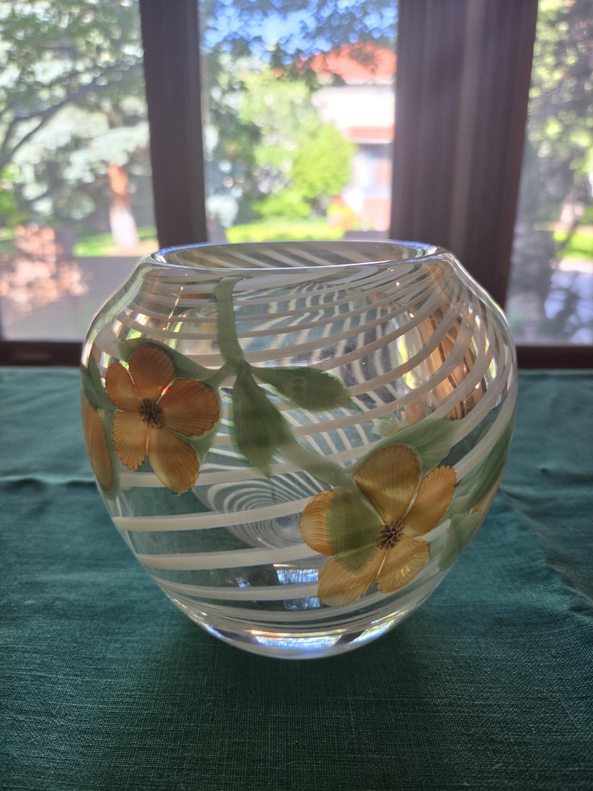 Vintage 1982 Orient & Flume Cased Glass Vase Bruce Sillars Floral Swirl Signed