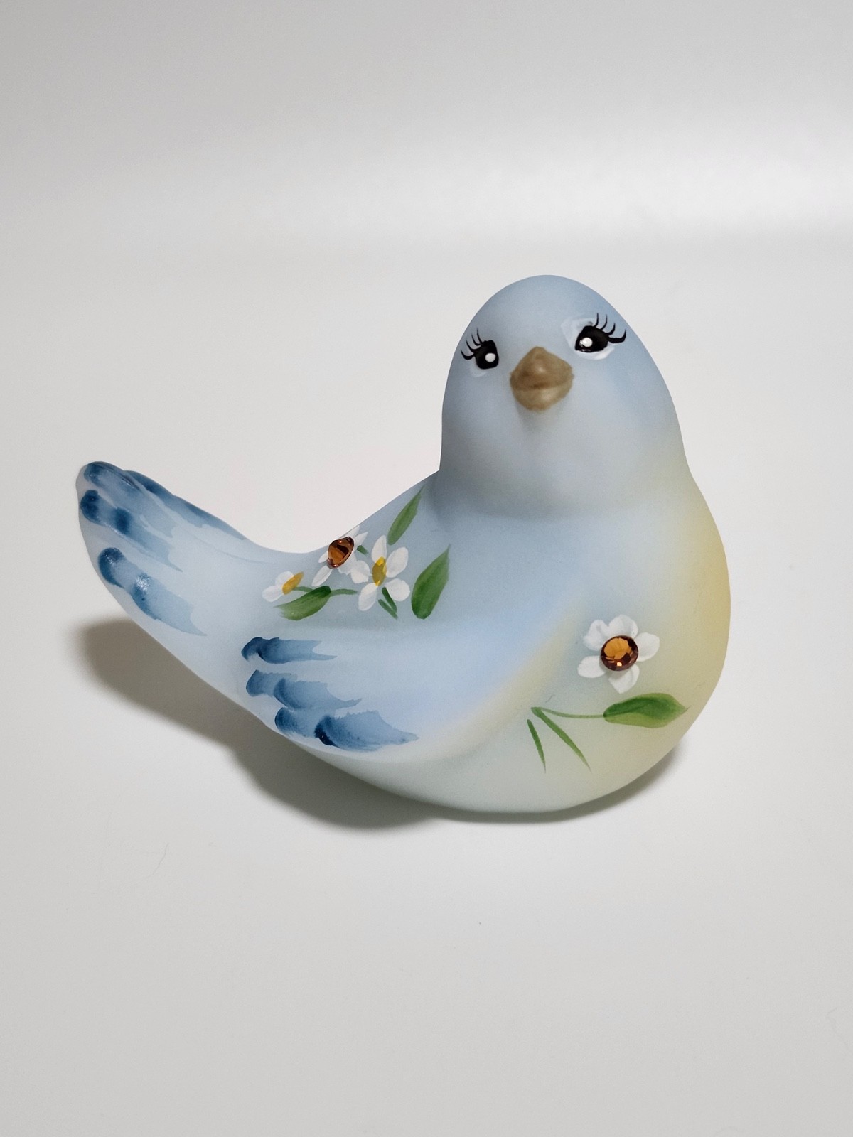 Fenton hand painted blue bird with gems