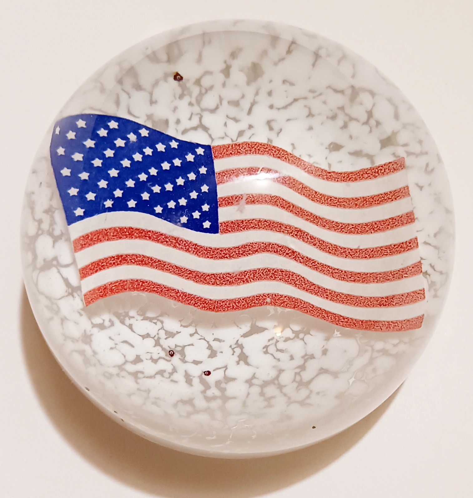 Vintage American Studio Art Glass American Flag Paperweight (CHIP)