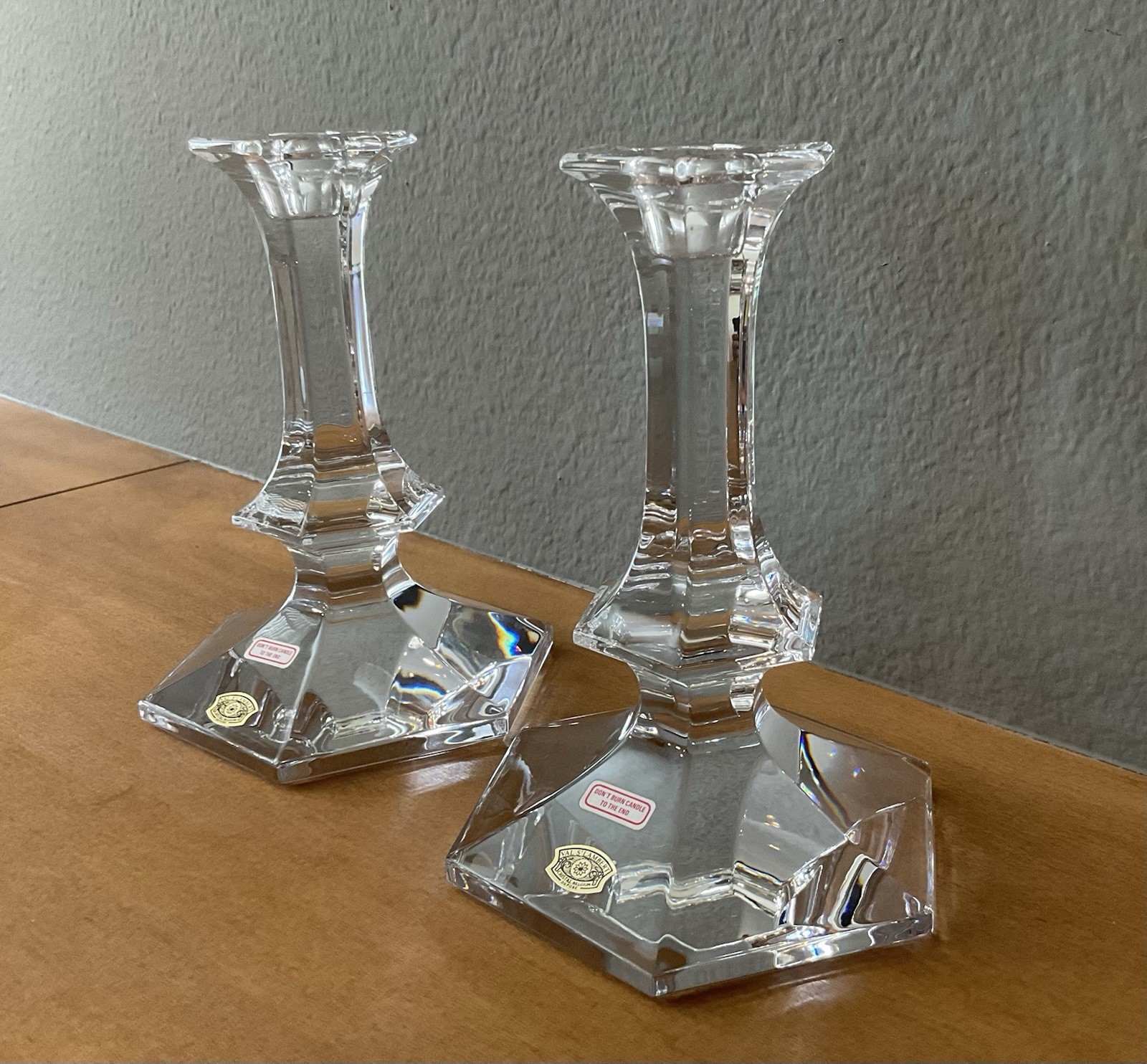 New (2) Val St. Lambert Elysee Crystal Candlesticks, 6 3/4 in. Tall New/Open Box
