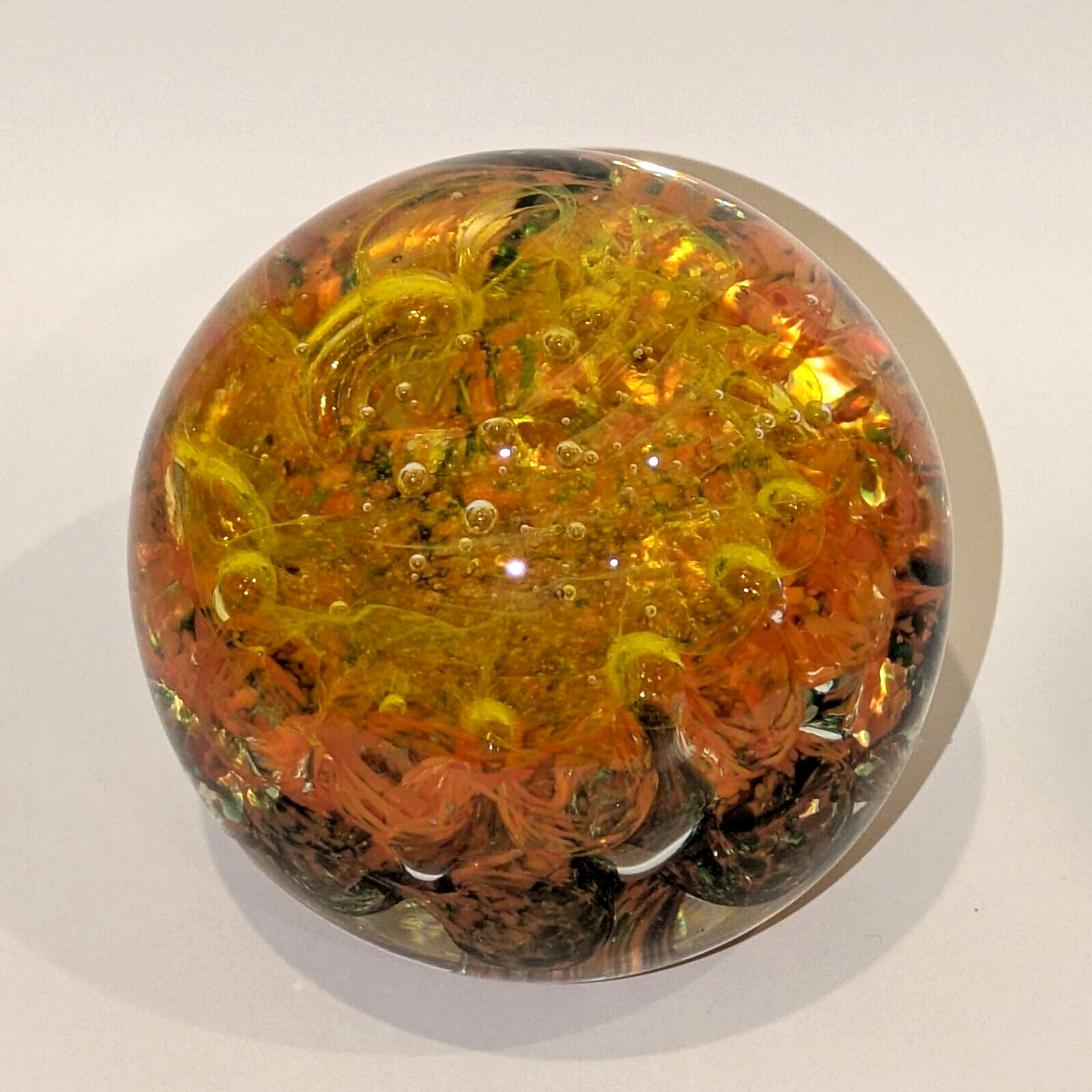 Signed Pauline Delaney Orange Glass Paperweight
