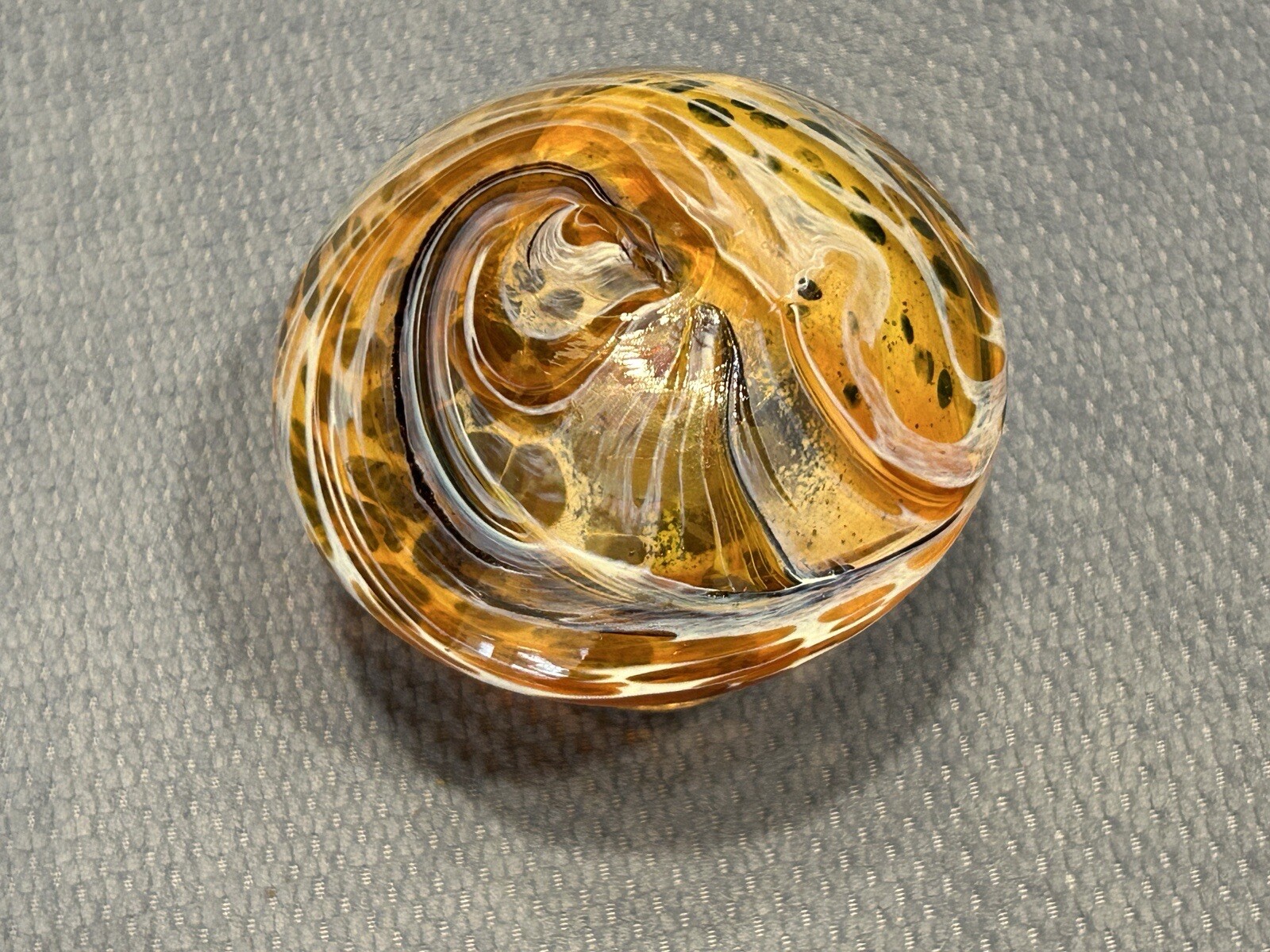 Vintage Art Glass Paper Weight Toadstool Mushroom Brown White 3.25 inches High
