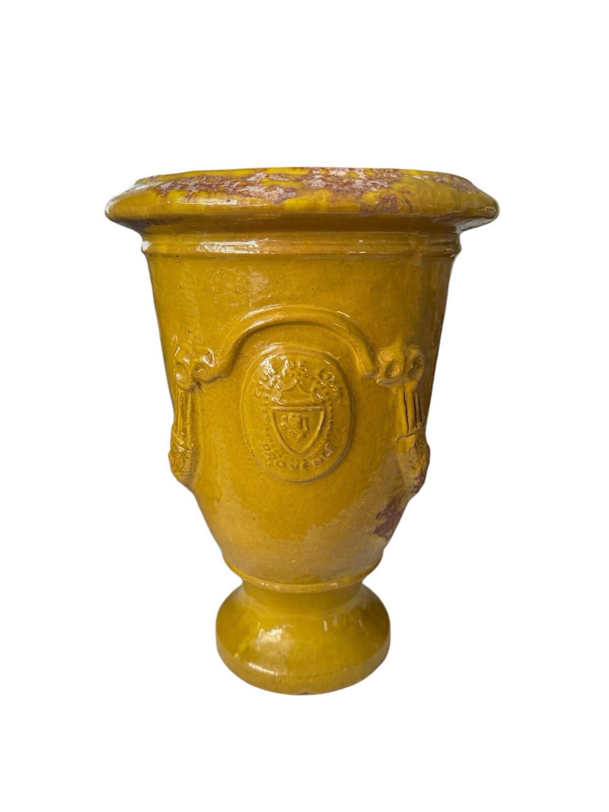 Anduze Cour De Lyon, Provence, Terracotta Urn Planter Yellow Glaze 11.5” h