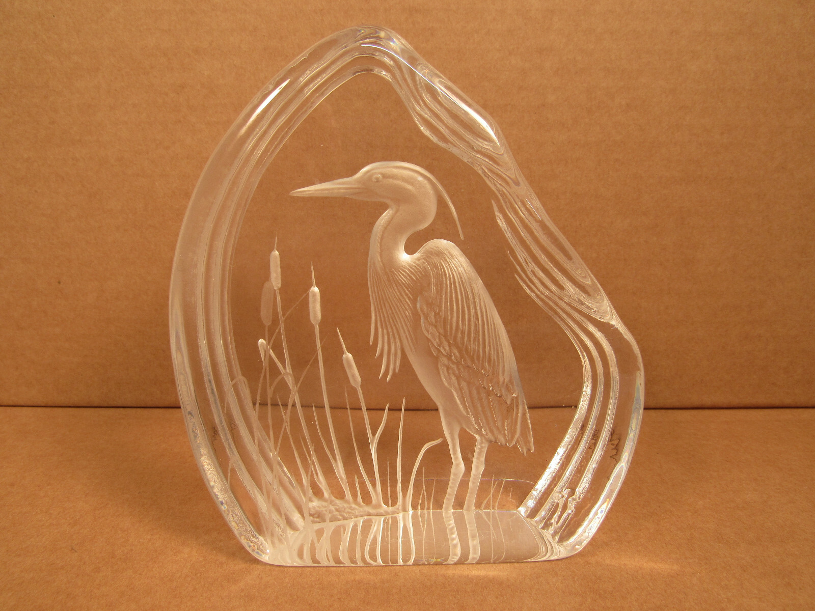 Vintage Heron Crane Lead Crystal Art Glass Paperweight Artist Signed