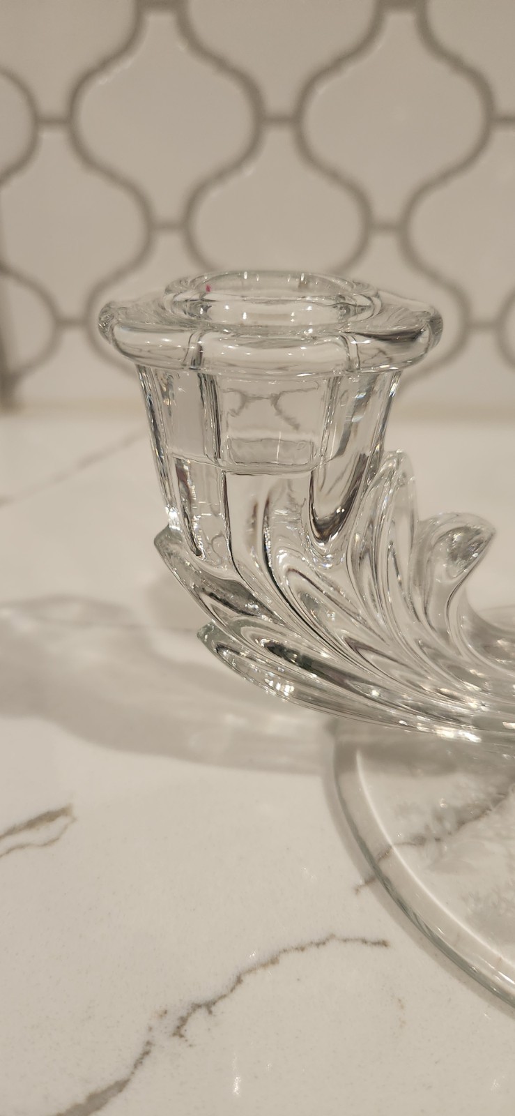 Fostoria BAROQUE crystal GLASS CANDLESTICK candle holder triple CHINTZ 388 ETCH