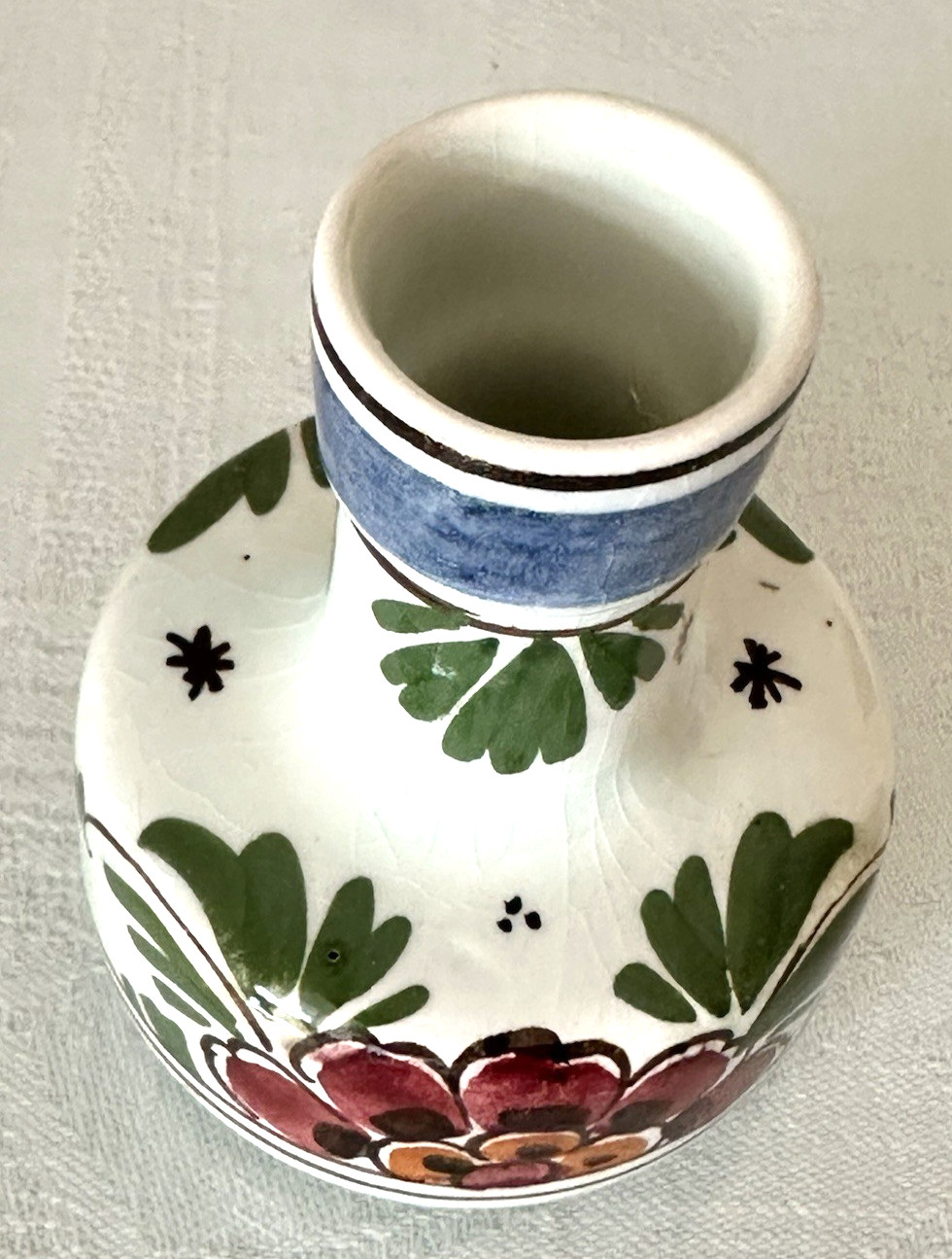 Delft Pottery Bud Vase Polychrome Floral Vintage 2.5 in tall x 2.25 wide