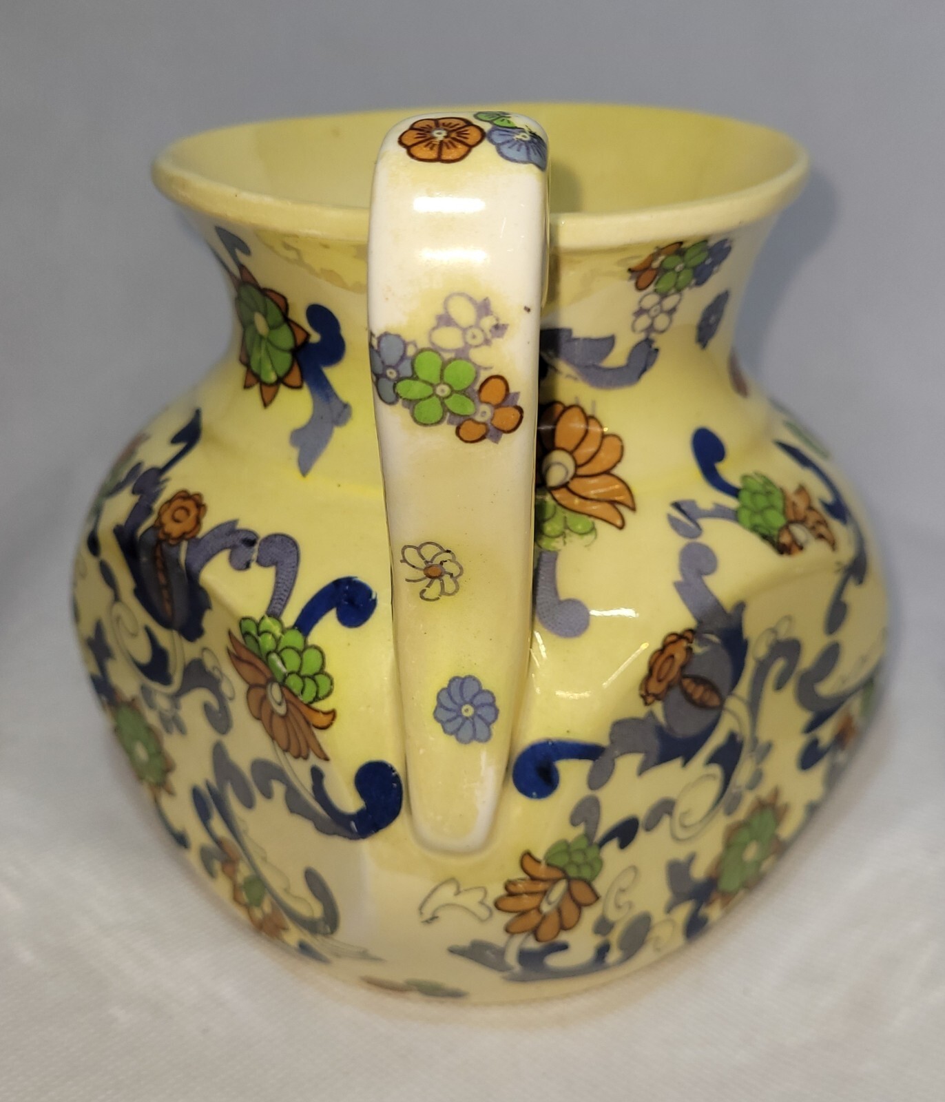 Art Deco Four Sided Floral Yellow/Lusterware Pitcher/Jug/ Made In Czechoslova