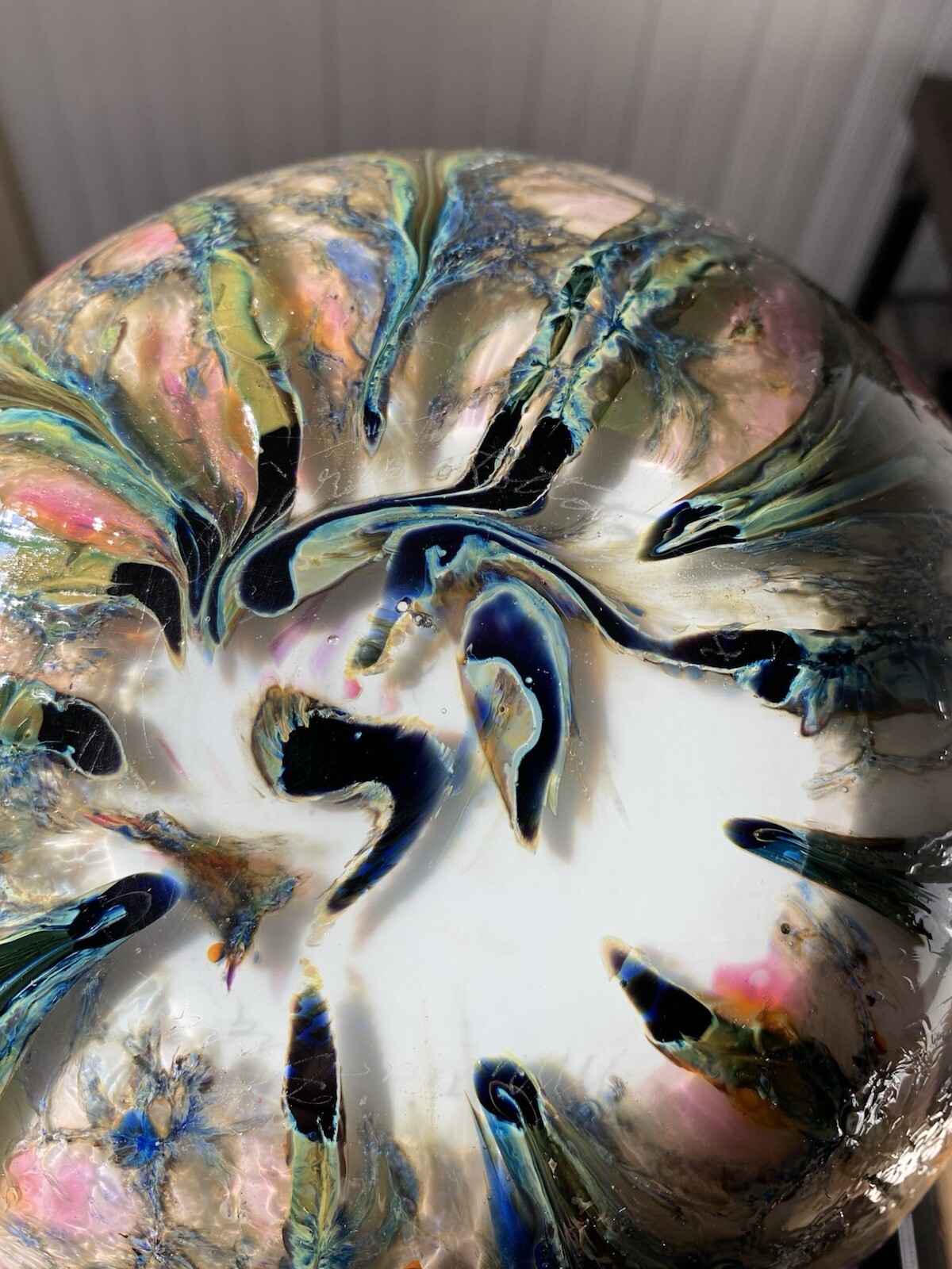 Charles Lotton Floral Iris Art Glass Bowl, Hand Blown, Artist Signed 2014