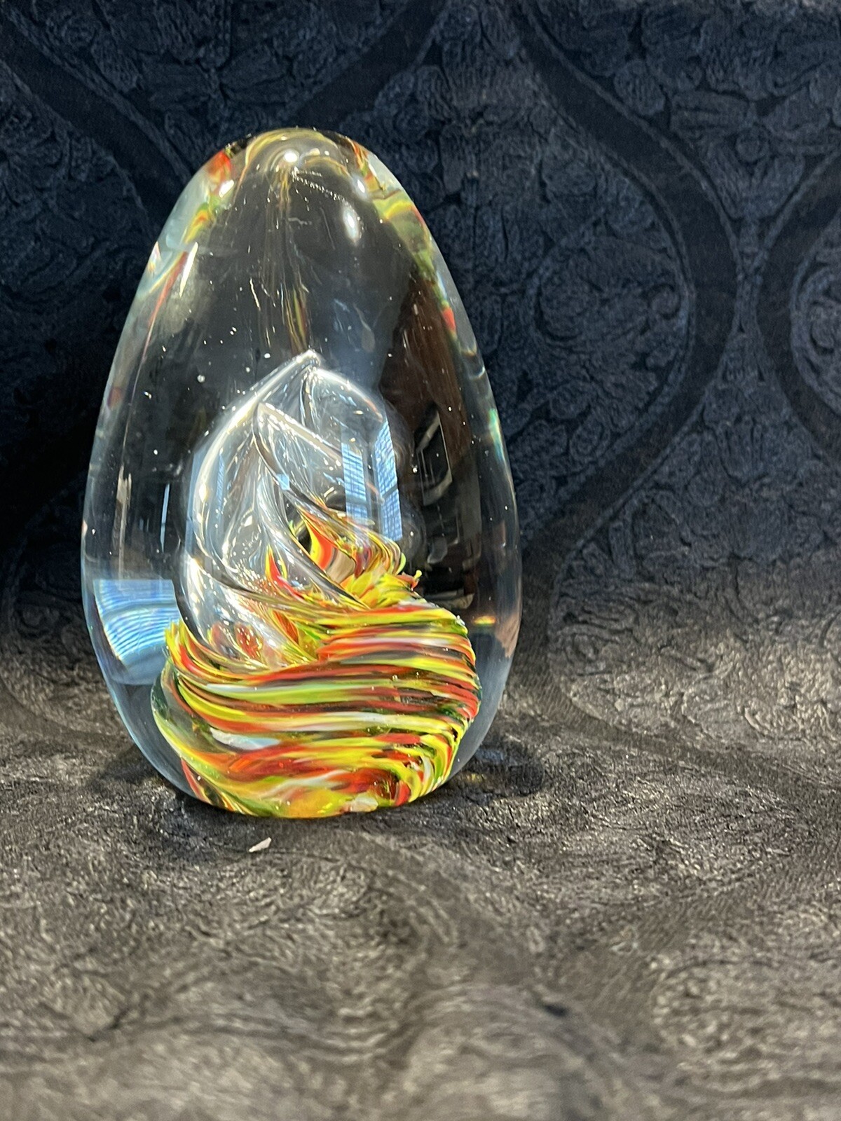 Art Glass Hand Blown Multi-Color Swirl Egg Shaped Paperweight