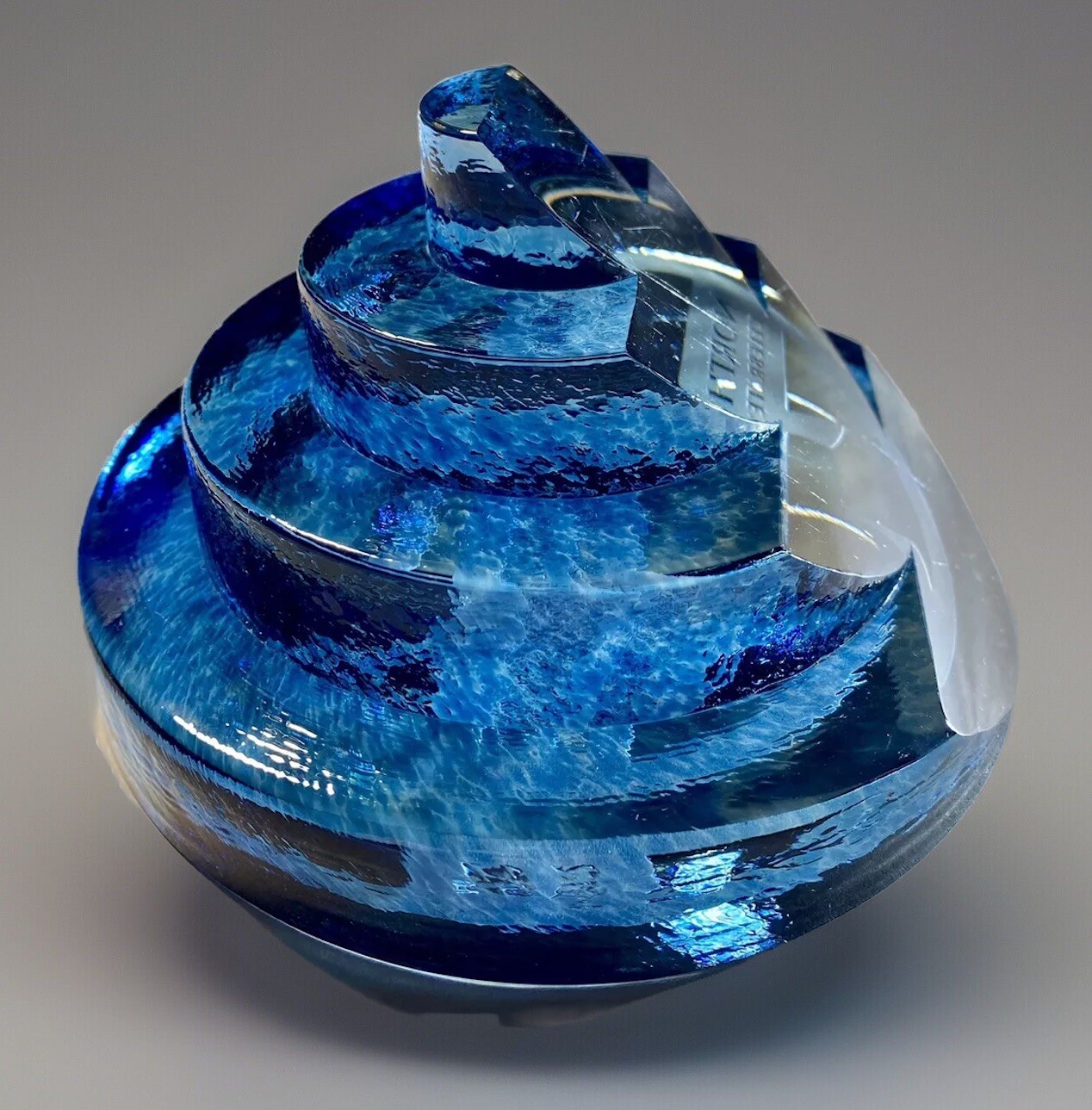 Crystal Sculpture 2 lbs 5oz. Blue & Clear Promotional 5” x 3-1/4”