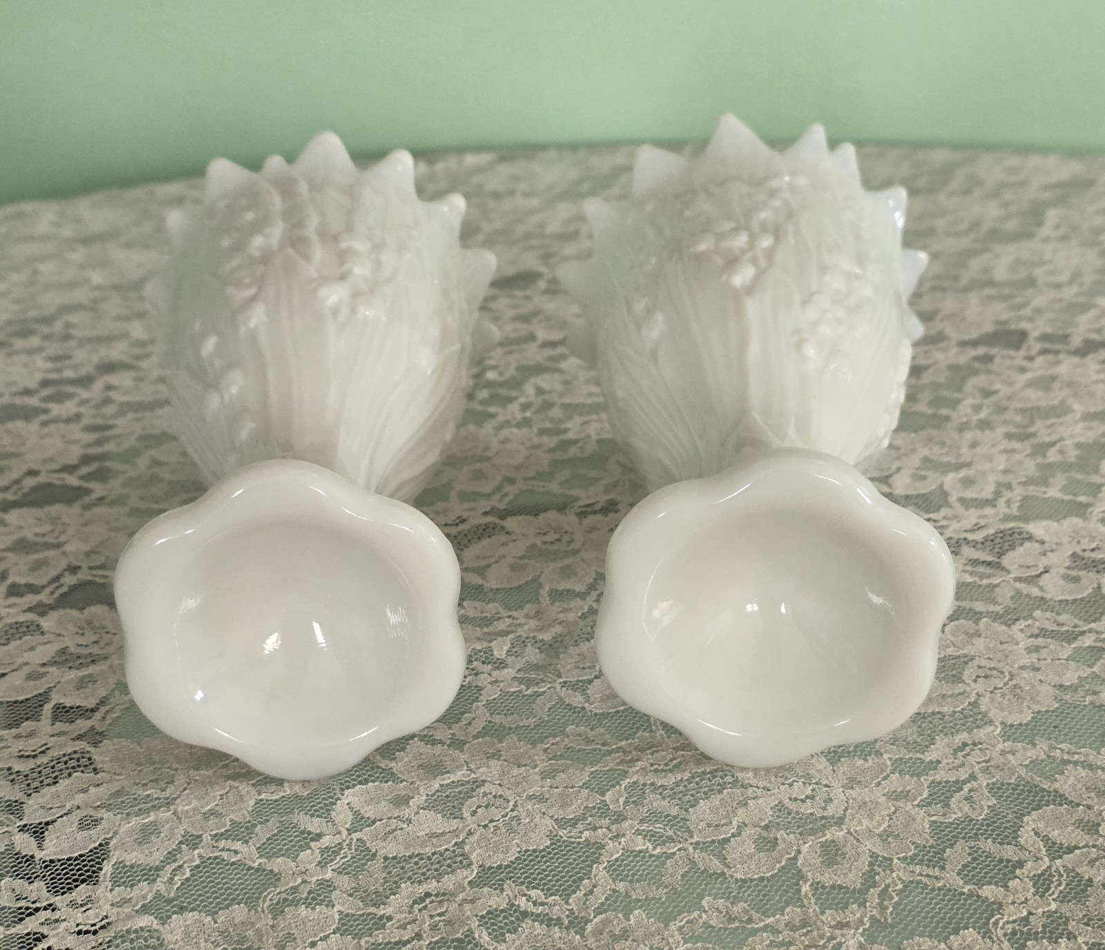Vintage Westmoreland Milk Glass Lily of the Valley Vases 7.25″ Set of 2