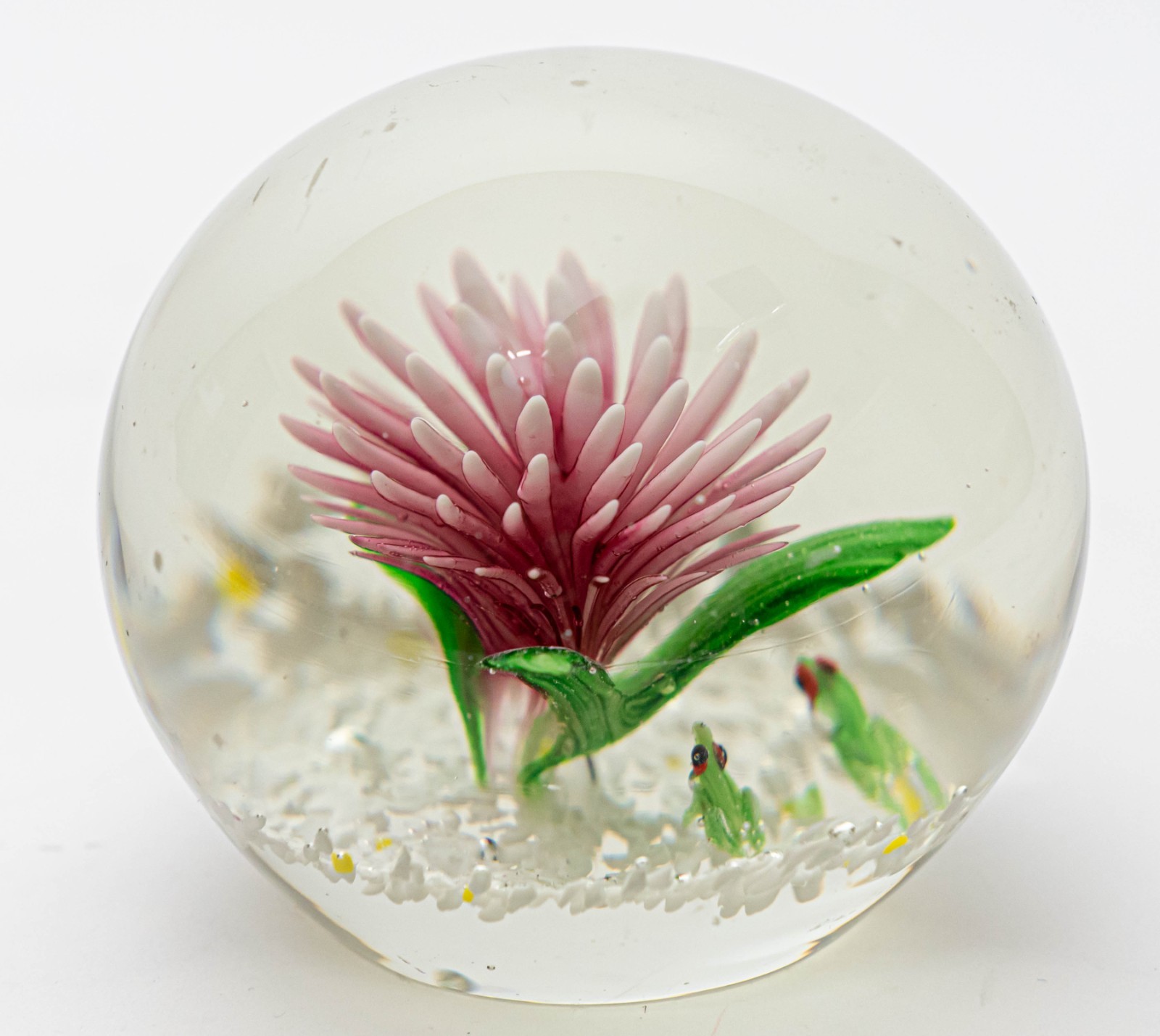 Vtg American Studio Glass Lampworked Floral Paperweight w/ Frogs, c. 1970s–1990s