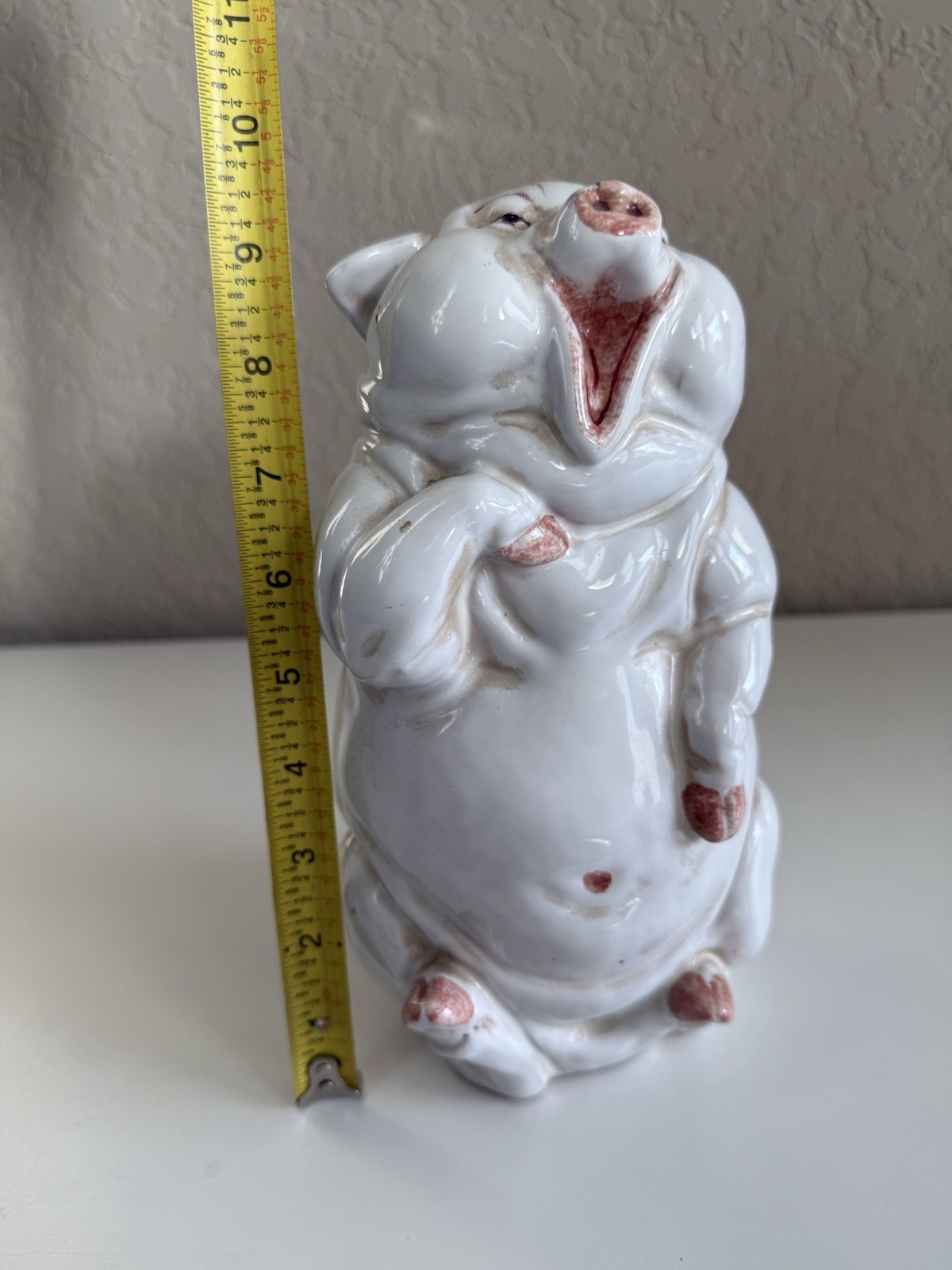 VINTAGE Terracotta Art Pottery Laughing Pig Statue Sculpture Figurine 9.5″