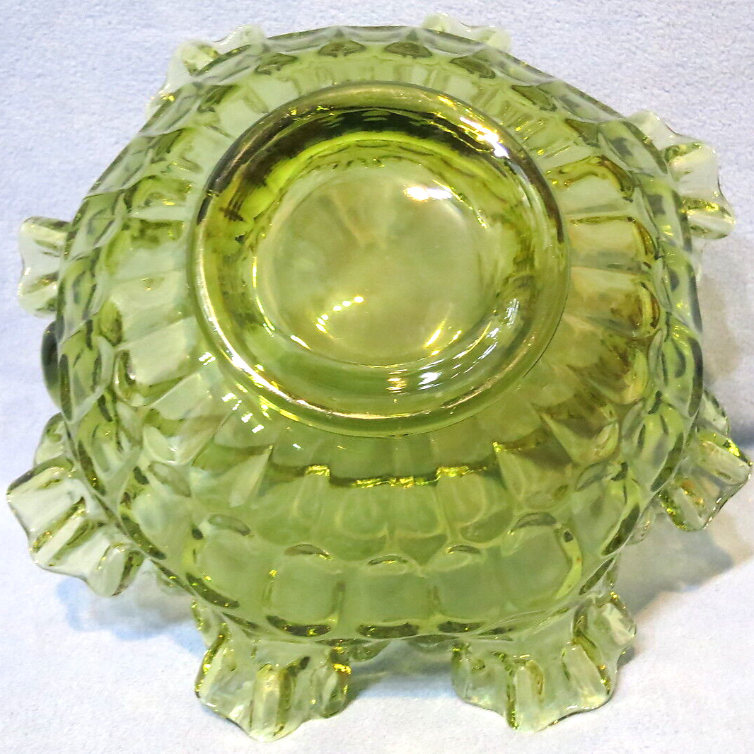 Vintage Fenton Glass Basket Thumbprint Colonial Green 8″ Tall 1968-1970