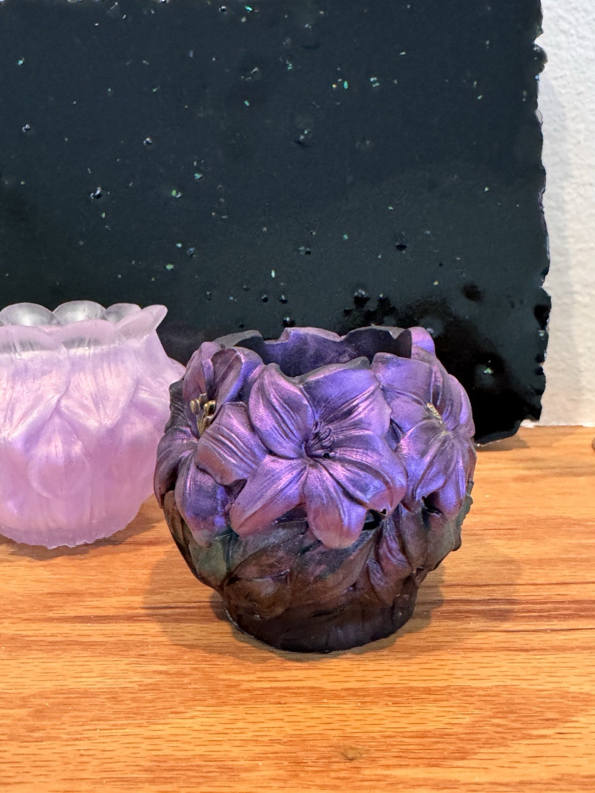Purple Floral 3D Textured Decorative Vase, Green & Violet Floral Accents