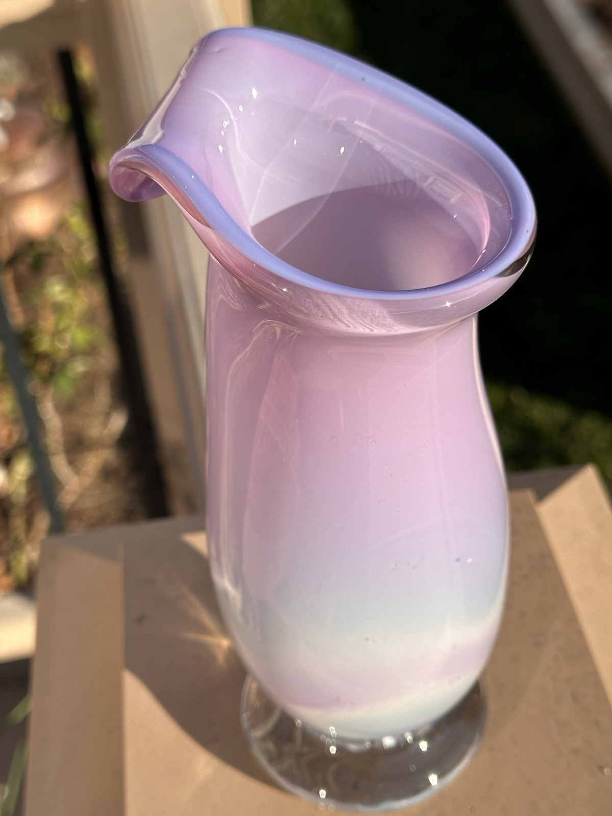 Signed Studio Art Glass Vase J DAVIS Lavender Opalescent Hand Blown WHIMSIGOTH