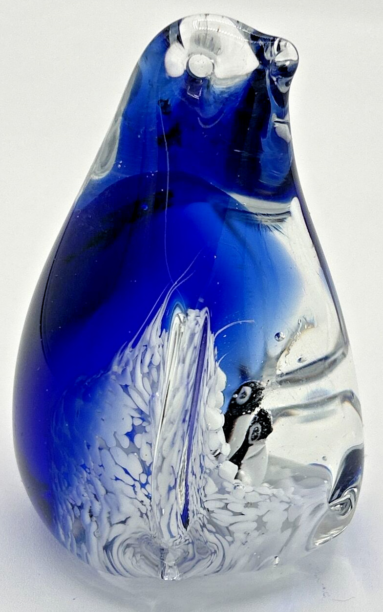GiftCo Inc. Decorative Art Glass Penguin Snowy Scene Paperweight SKU PB206