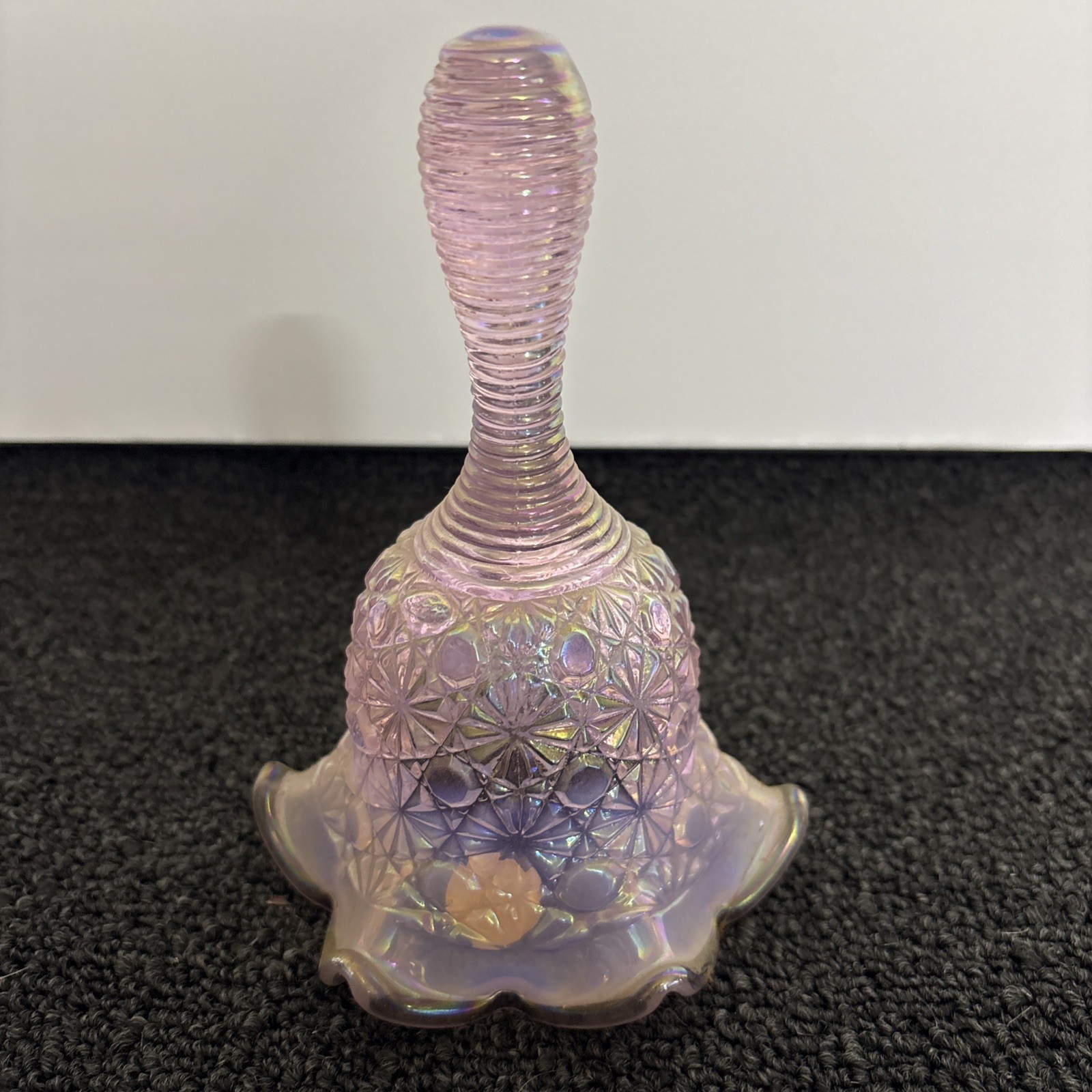 Fenton Pink Opalescent Carnival Hobnail Bell with Fenton Sticker