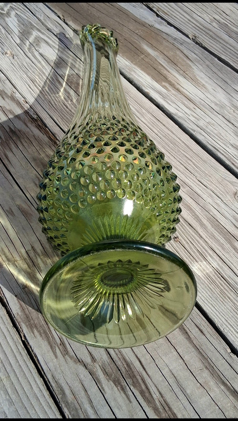 Gorgeous 21″ Fenton Hobnail Colonial Green Swung Vase 1963-1977