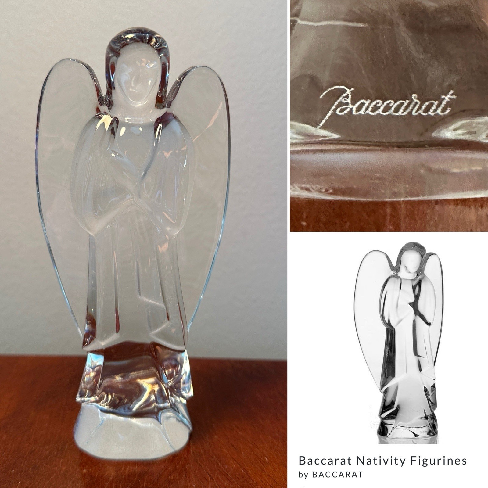 Vtg Double-Signed BACCARAT CRYSTAL Praying Folded Arms Angel Nativity Figurine